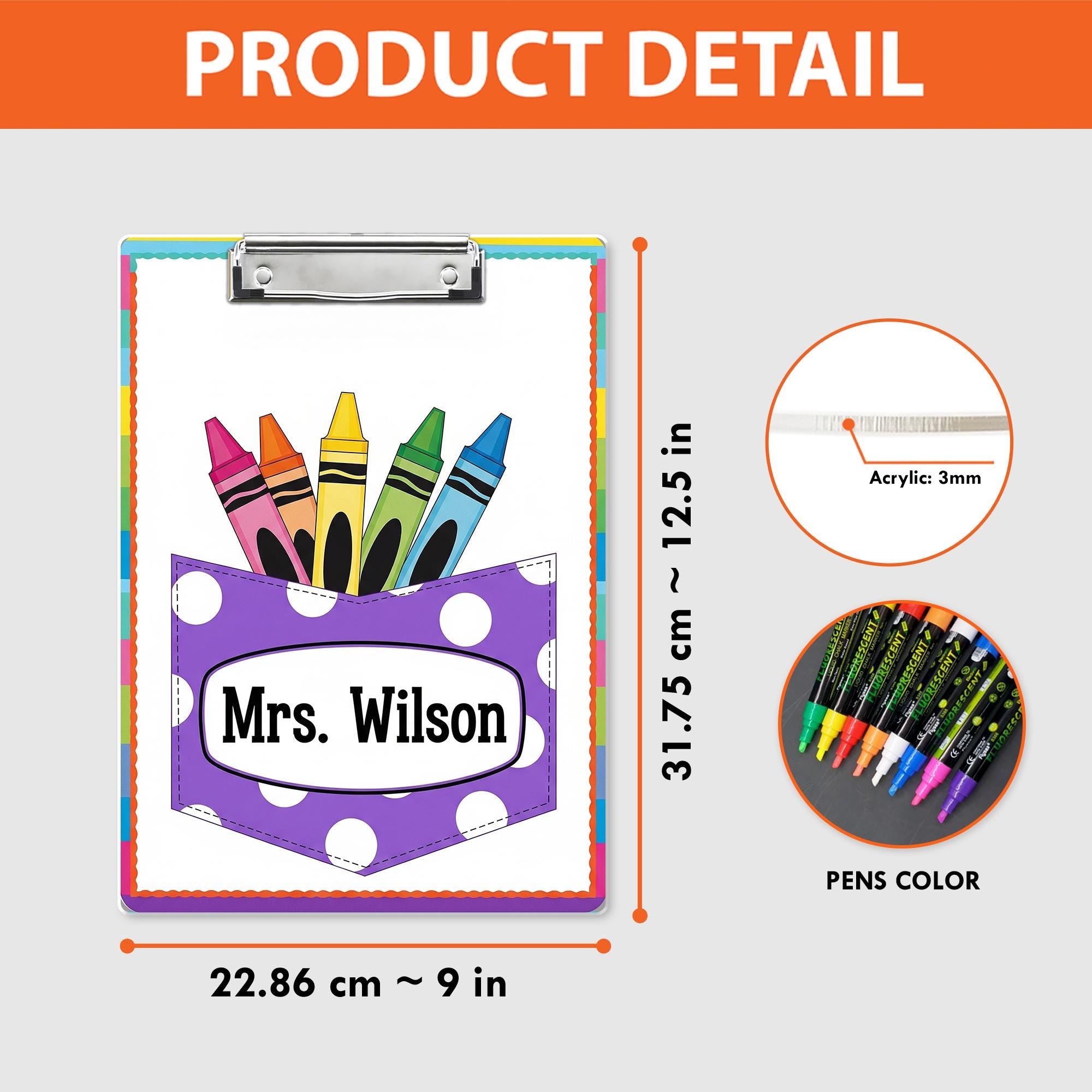 Teacher Clipboard, Personalized Clipboard, Cute Crayon Design, Custom Name Gift, Back to School, Classroom Supplies