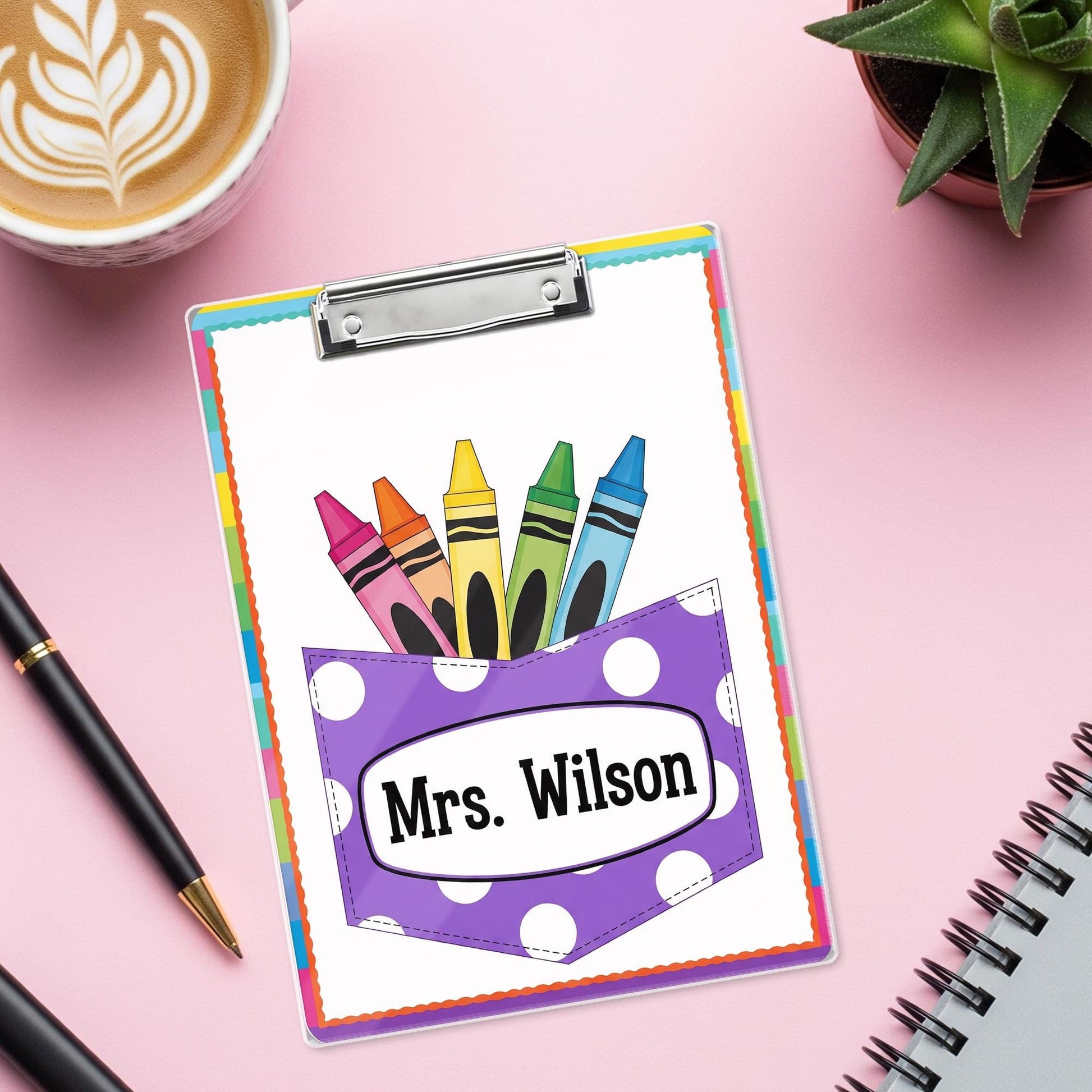 Teacher Clipboard, Personalized Clipboard, Cute Crayon Design, Custom Name Gift, Back to School, Classroom Supplies