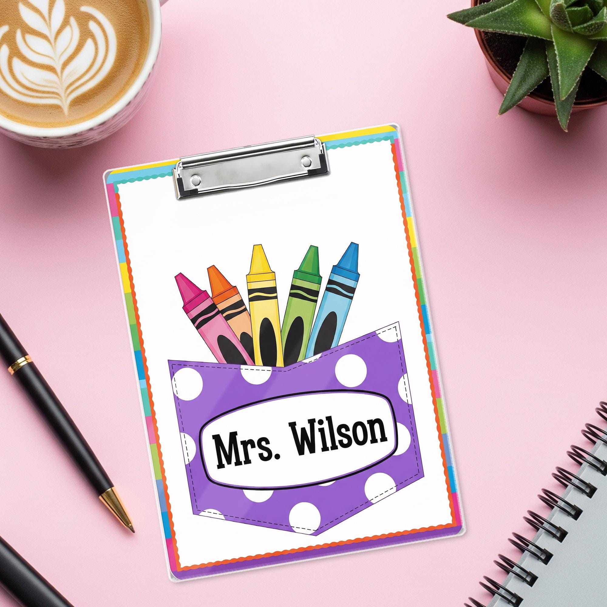 Teacher Clipboard, Personalized Clipboard, Cute Crayon Design, Custom Name Gift, Back to School, Classroom Supplies
