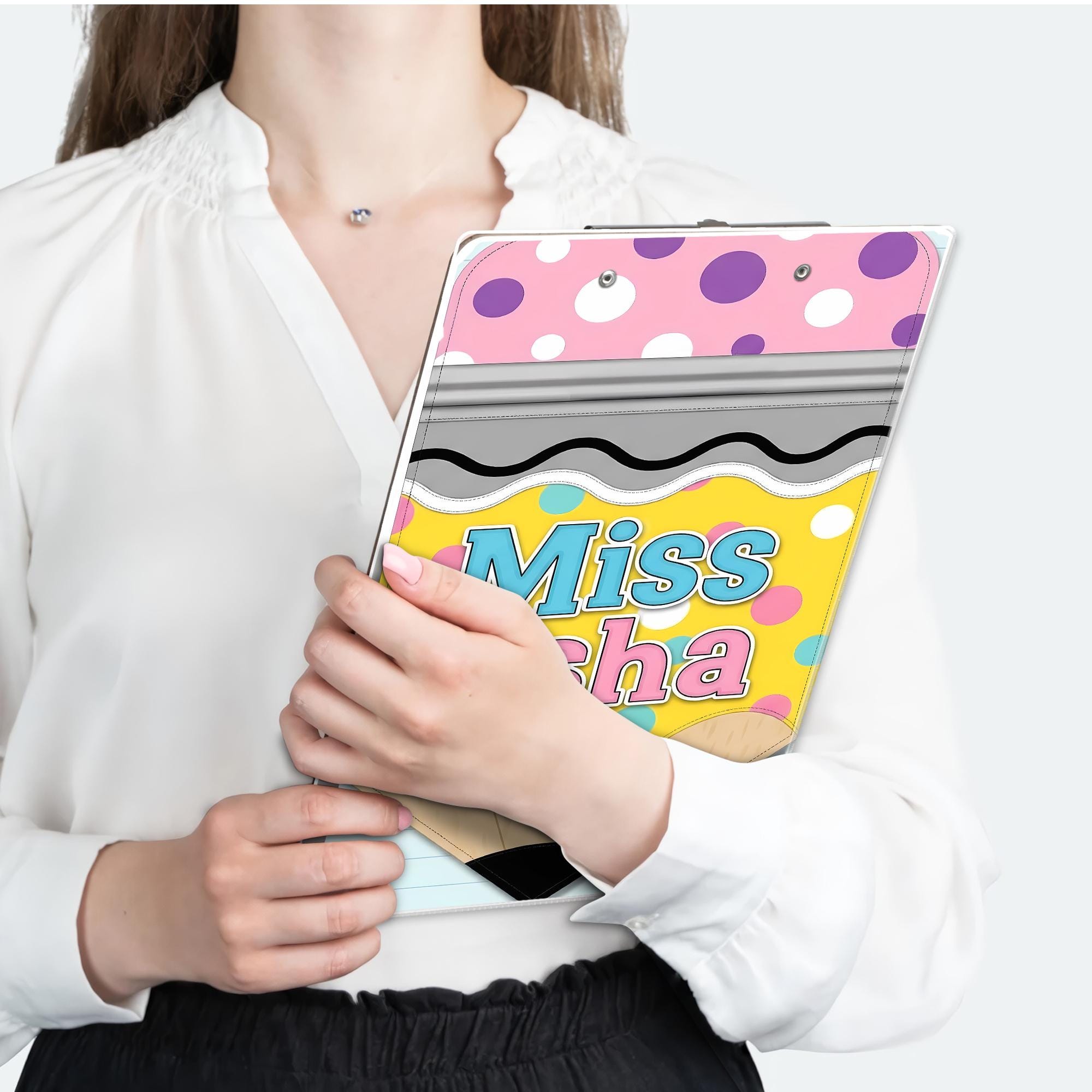 Personalized Teacher Clipboard, Cute Pencil Design, Custom Name Gift, Miss Esha Clipboard, Back to School, Classroom Accessories