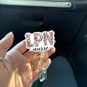 Floral LPN Nurse Badge Reel, Colorful Flower Retractable ID Holder, Cute Springtime Nursing Gift, Licensed Practical Nurses, Hospital Staff