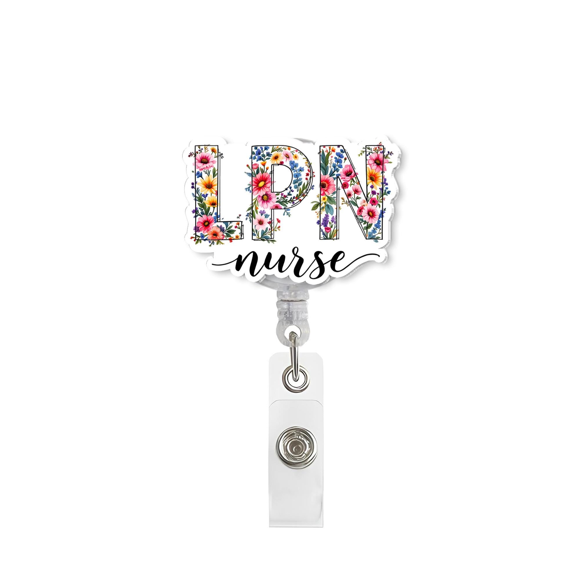 Floral LPN Nurse Badge Reel, Colorful Flower Retractable ID Holder, Cute Springtime Nursing Gift, Licensed Practical Nurses, Hospital Staff