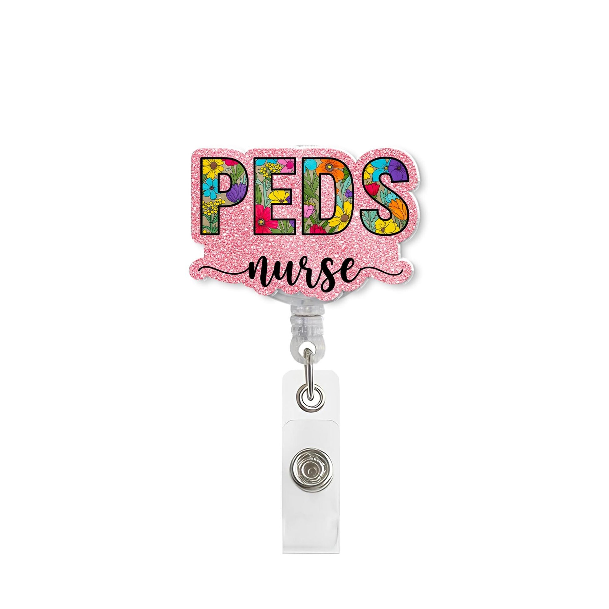 Floral PEDS Nurse Badge Reel, Pediatric Nurse Retractable ID Holder, Colorful Flower Nurse Appreciation Gift, Hospital Staff Accessory