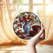 Handmade Glass Suncatcher with Pomegranate Art – Botanical Window Hanging for Kitchen or Sunroom Decor