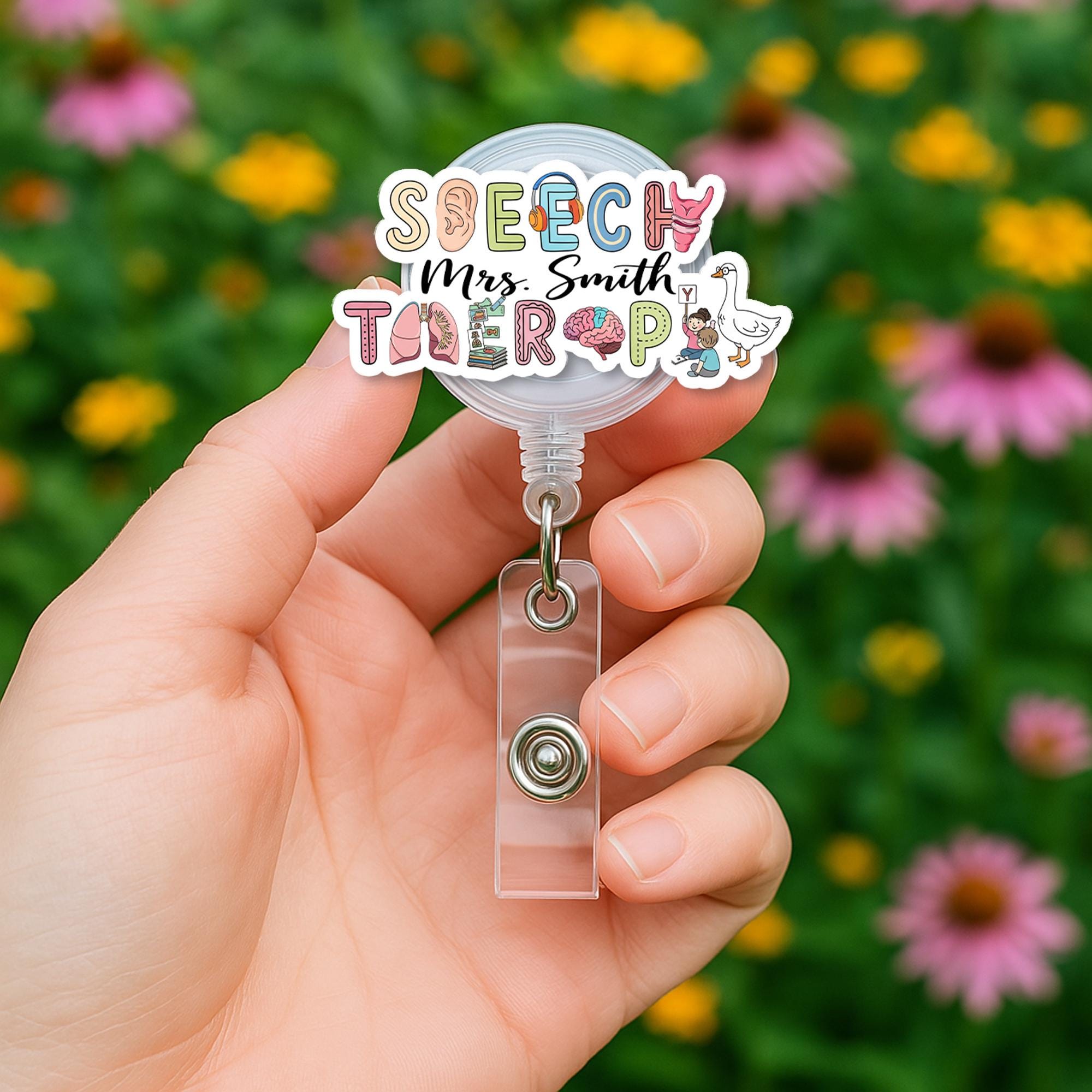 Custom Speech Therapy Badge Reel – SLP Name Tag Holder, Funny Goose Clip, Personalized Gift for Speech Language Pathologist