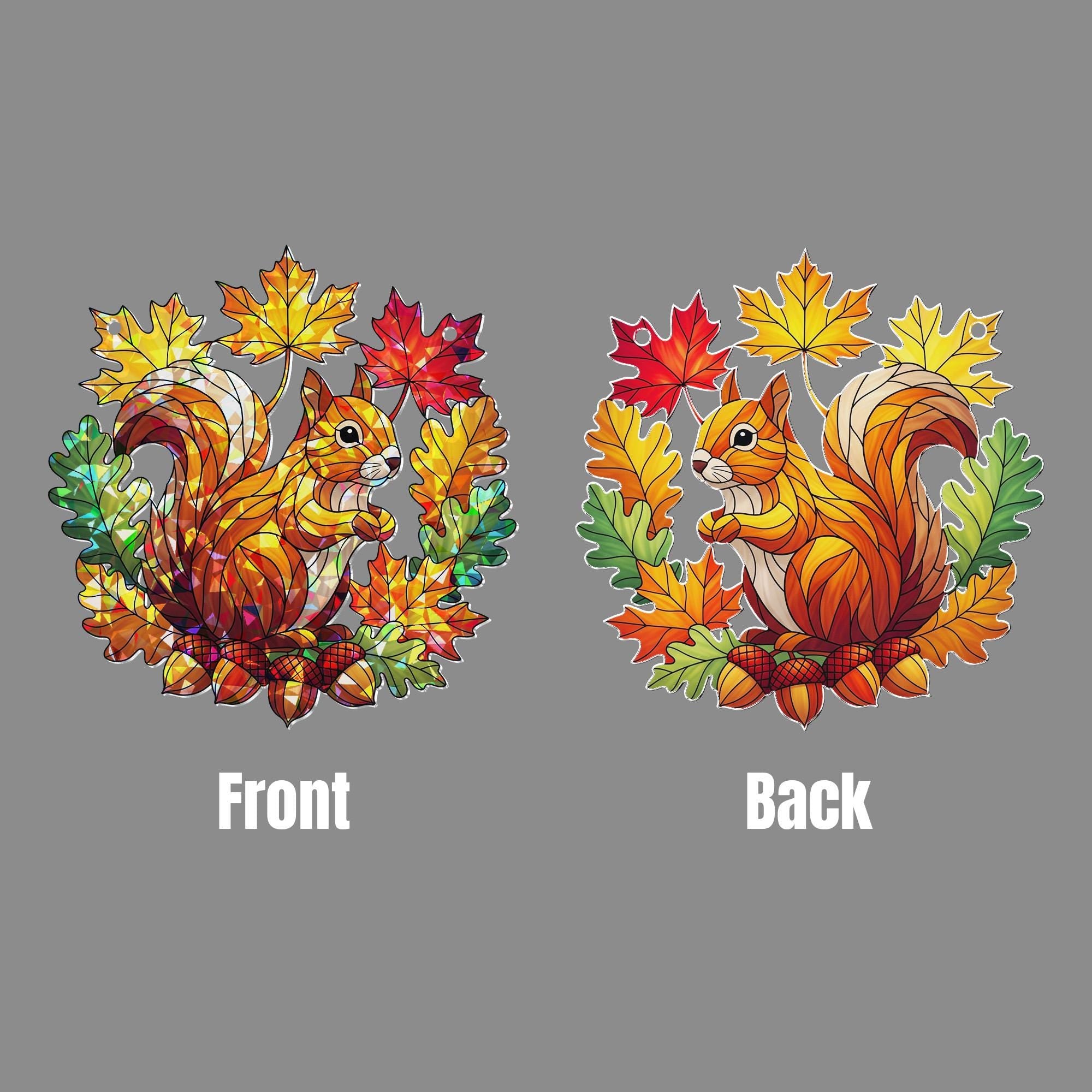 Fall Squirrel Acrylic Window Hanging | Autumn Leaf Decor for Teachers | Woodland Animal Classroom or Home Decor | Fall Gift Idea