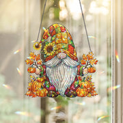 Autumn Gnome Acrylic Window Hanging | Fall Pumpkin Decor with Sunflower and Leaves | Cute Seasonal Gnome Art | Fall Home Window Accent