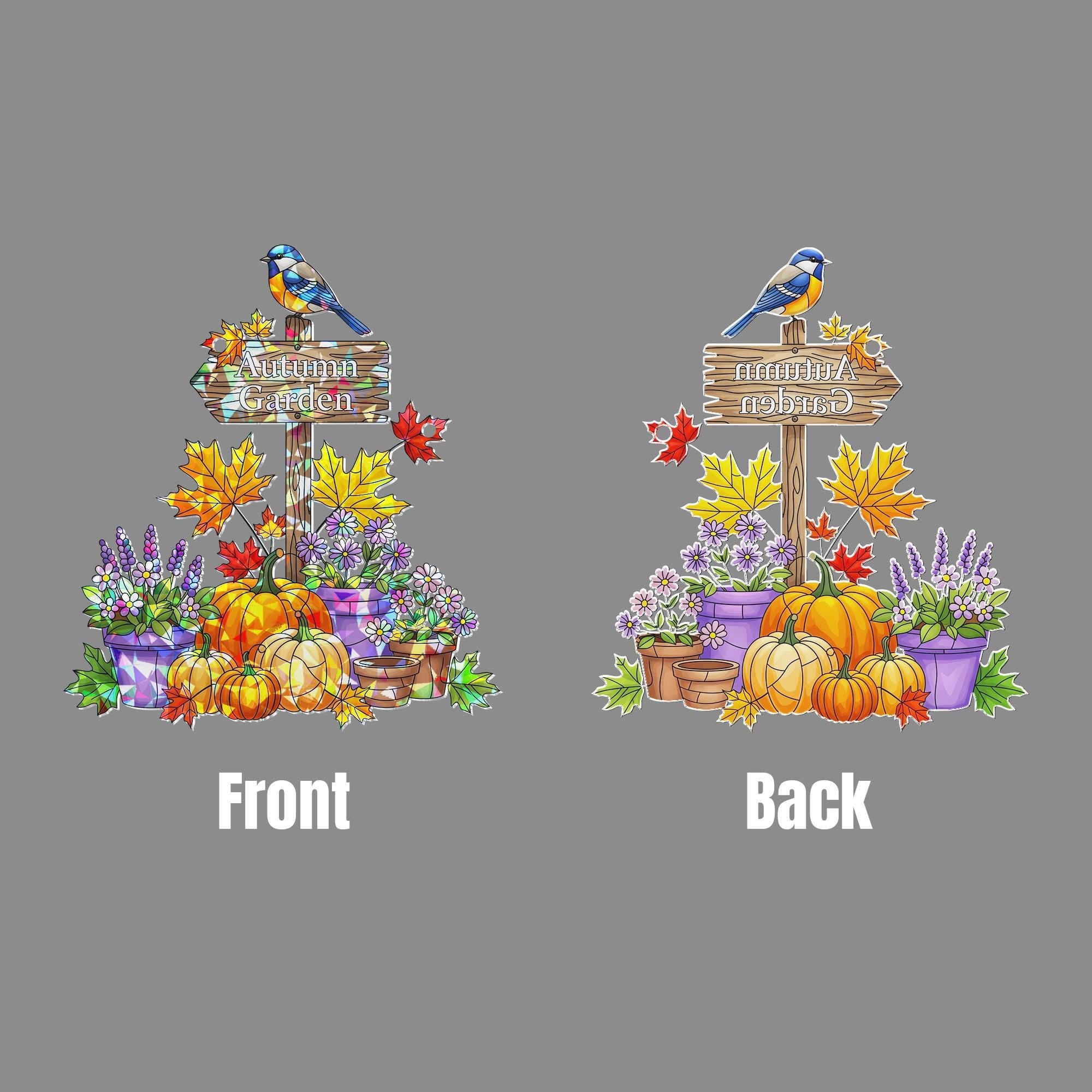 Personalized Autumn Garden Acrylic Window Hanging | Custom Fall Decor with Pumpkins & Flowers | Autumn Window Sign Gift
