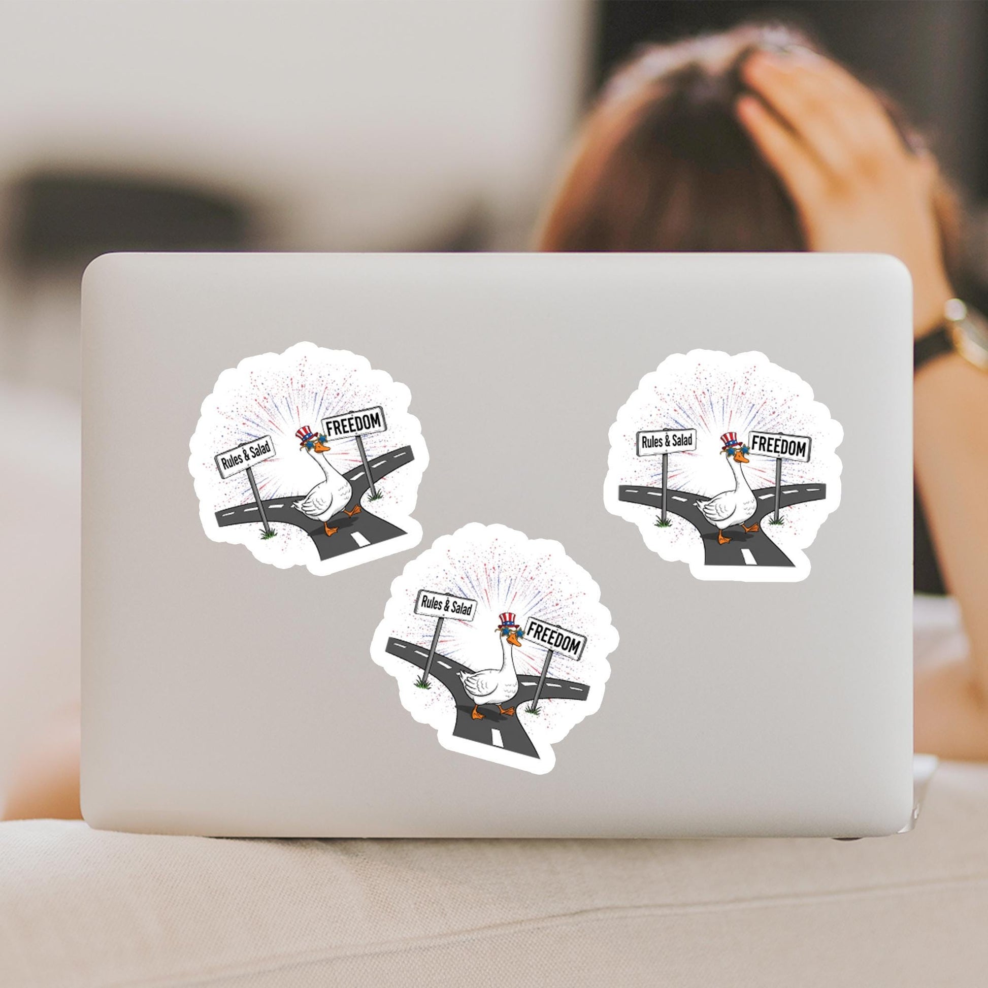 Funny Patriotic Goose Sticker – Freedom Over Rules, USA 4th of July Vinyl Decal – America Animal Humor for Laptop or Journal