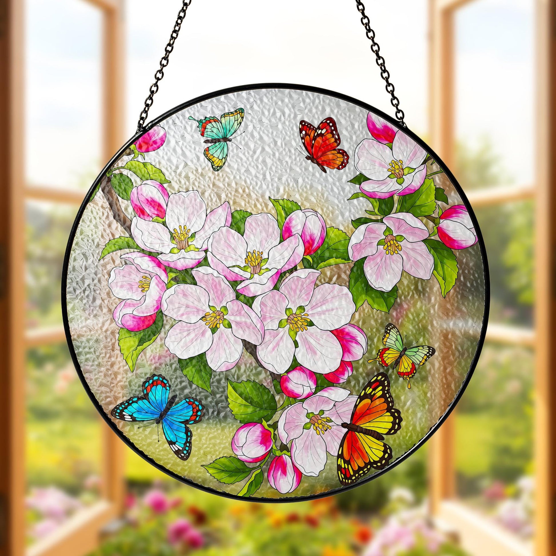 Apple Blossom Glass Suncatcher, Butterfly Floral Window Hanging, Spring Home Decor, Nature Inspired Art, Mothers Day Gift, Arkansas Flower