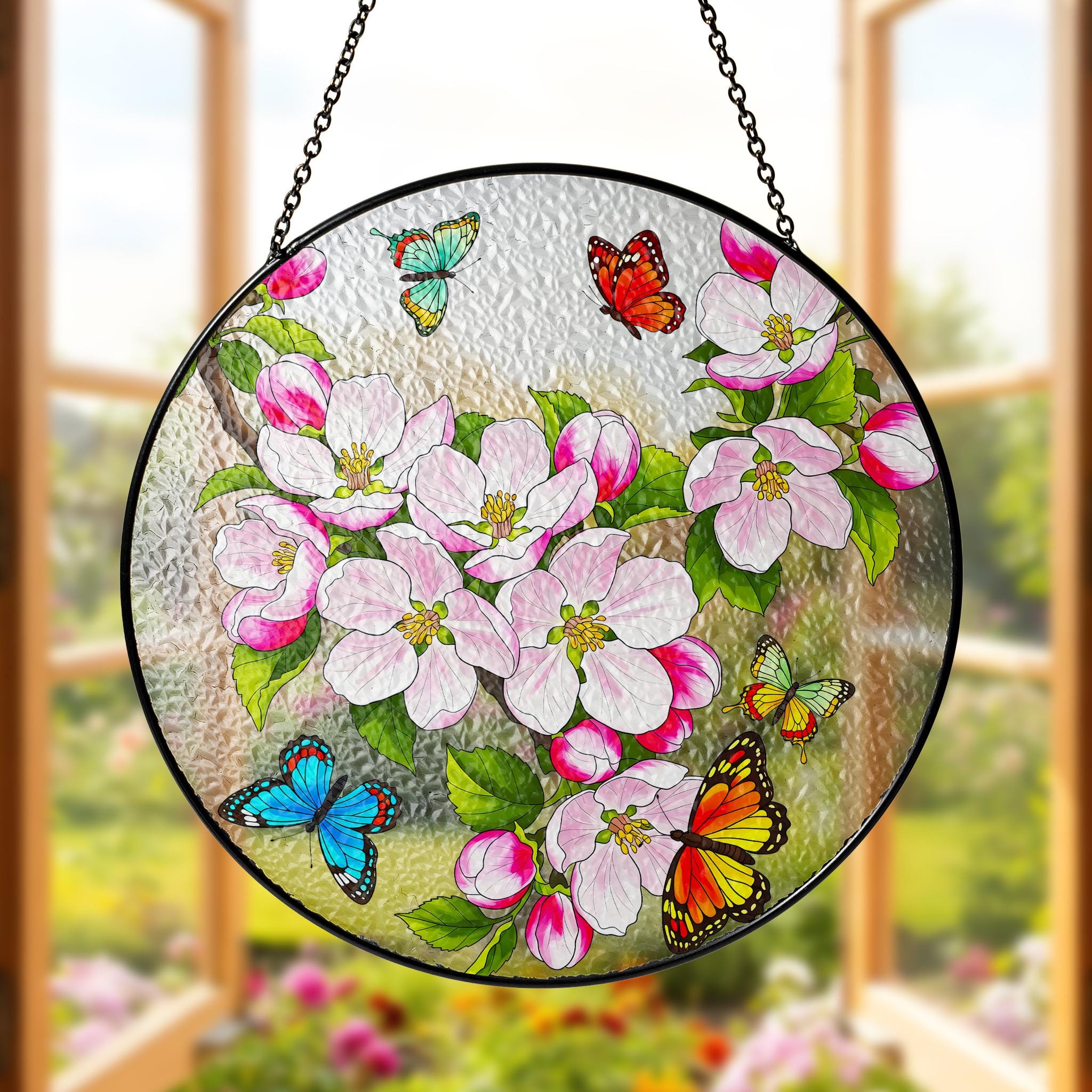 Apple Blossom Glass Suncatcher, Butterfly Floral Window Hanging, Spring Home Decor, Nature Inspired Art, Mothers Day Gift, Arkansas Flower
