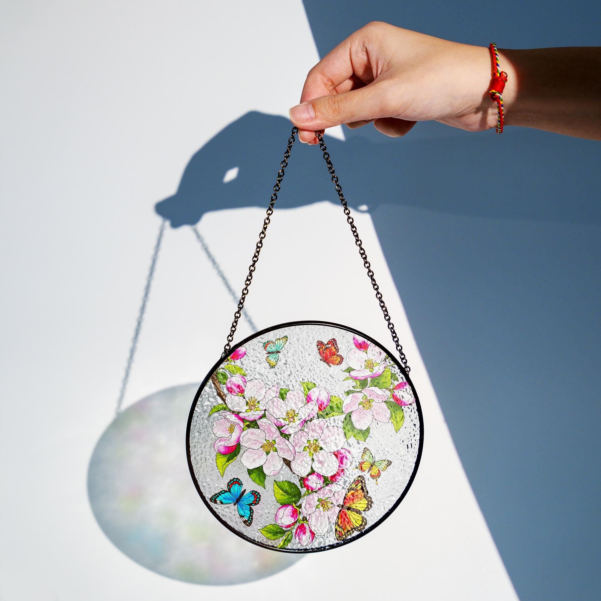 Apple Blossom Glass Suncatcher, Butterfly Floral Window Hanging, Spring Home Decor, Nature Inspired Art, Mothers Day Gift, Arkansas Flower