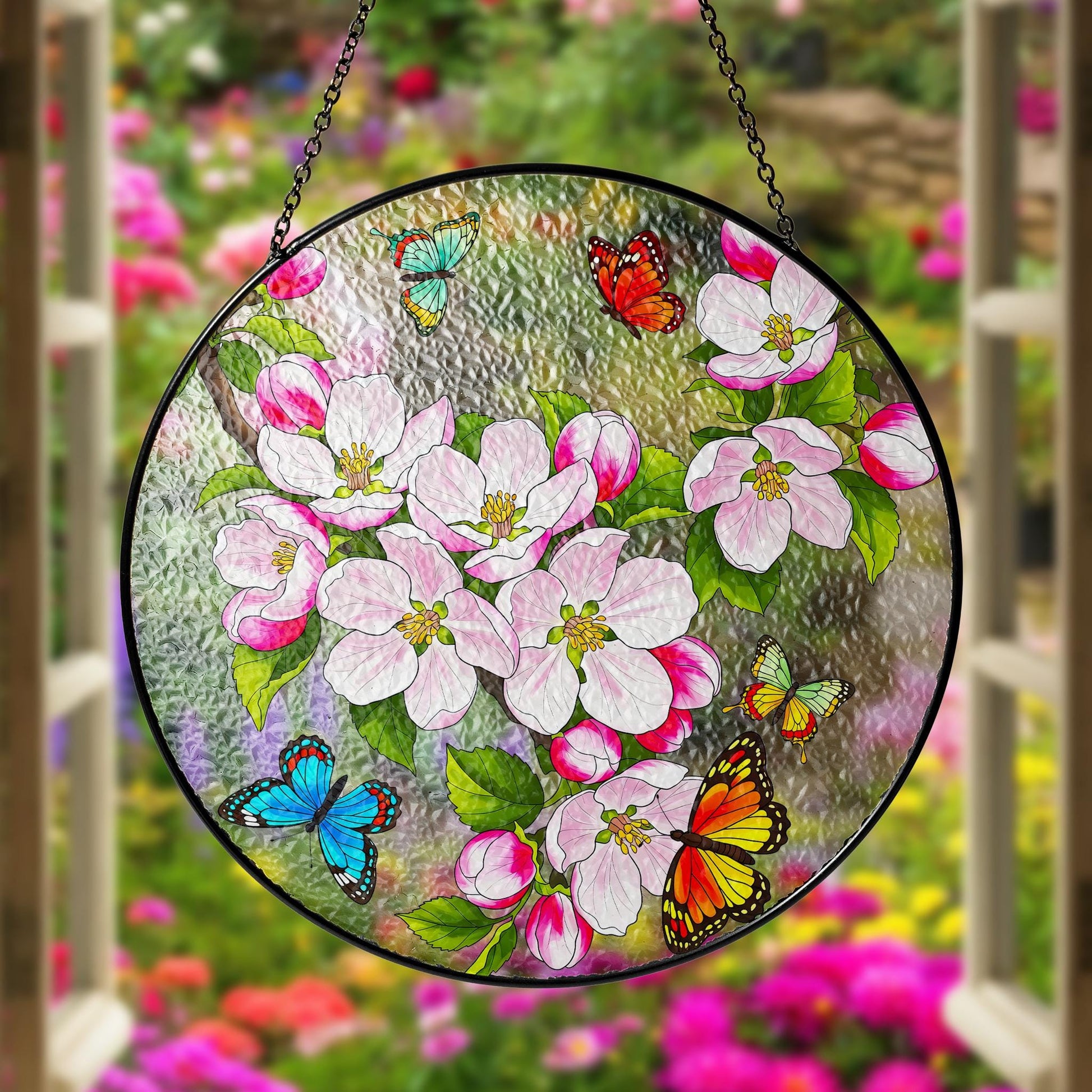 Apple Blossom Glass Suncatcher, Butterfly Floral Window Hanging, Spring Home Decor, Nature Inspired Art, Mothers Day Gift, Arkansas Flower