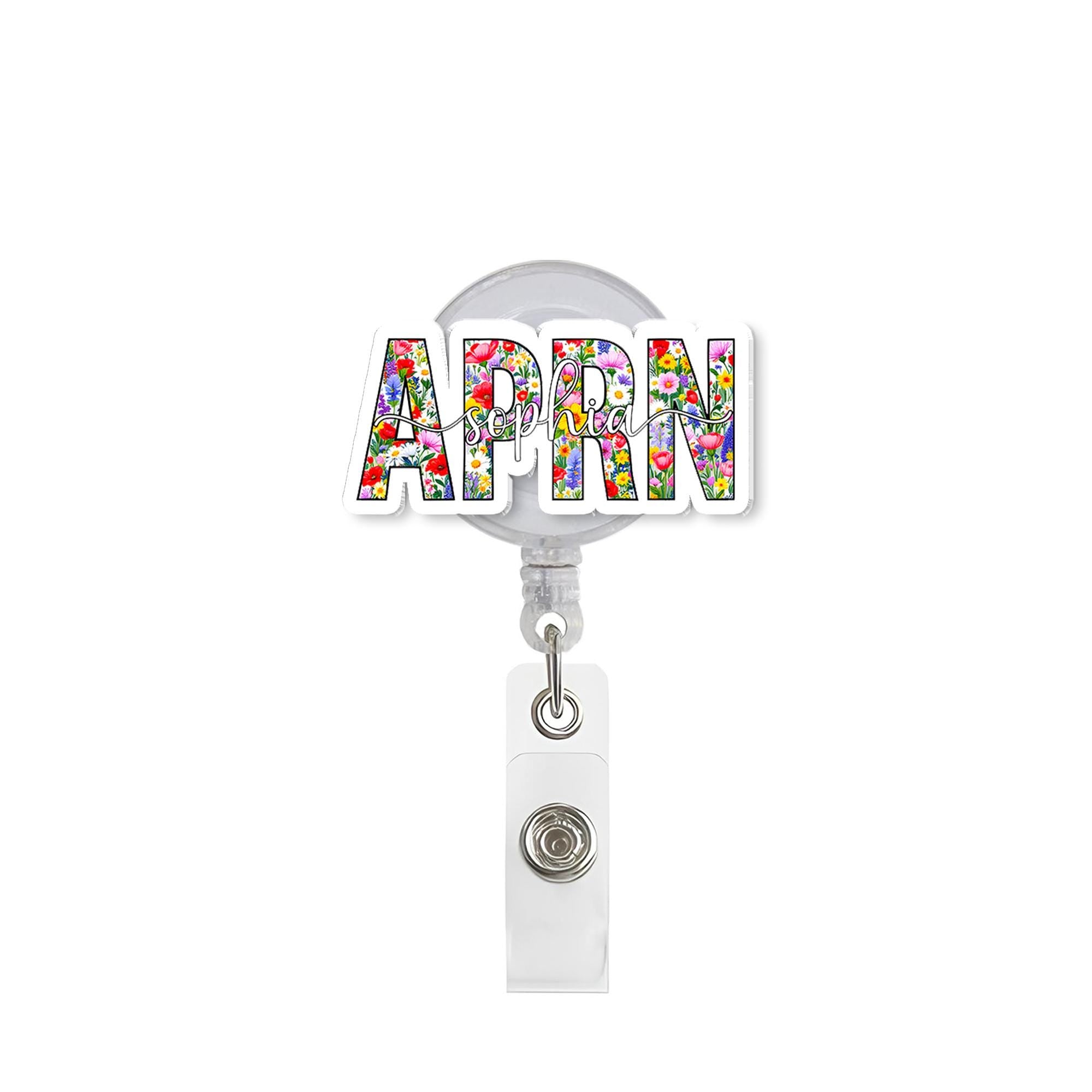Personalized APRN Nurse Badge Holder with Colorful Flower Design, Cute Medical ID Accessory for Registered Advanced Practice Nurses