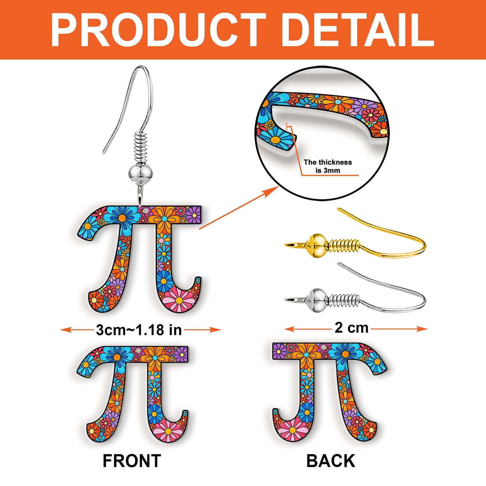 Pi Symbol Earrings, Math Teacher Gift, Flower Pattern Jewelry, Geek Chic Earrings, Pi Day Gift, Nerdy Teacher Accessory
