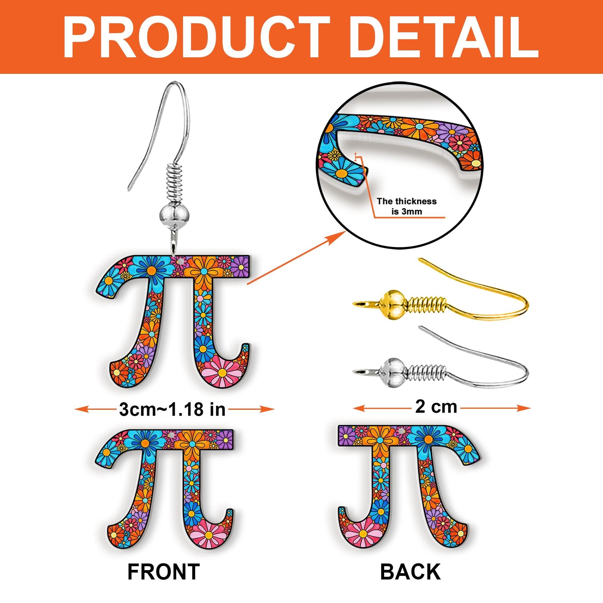 Pi Symbol Earrings, Math Teacher Gift, Flower Pattern Jewelry, Geek Chic Earrings, Pi Day Gift, Nerdy Teacher Accessory