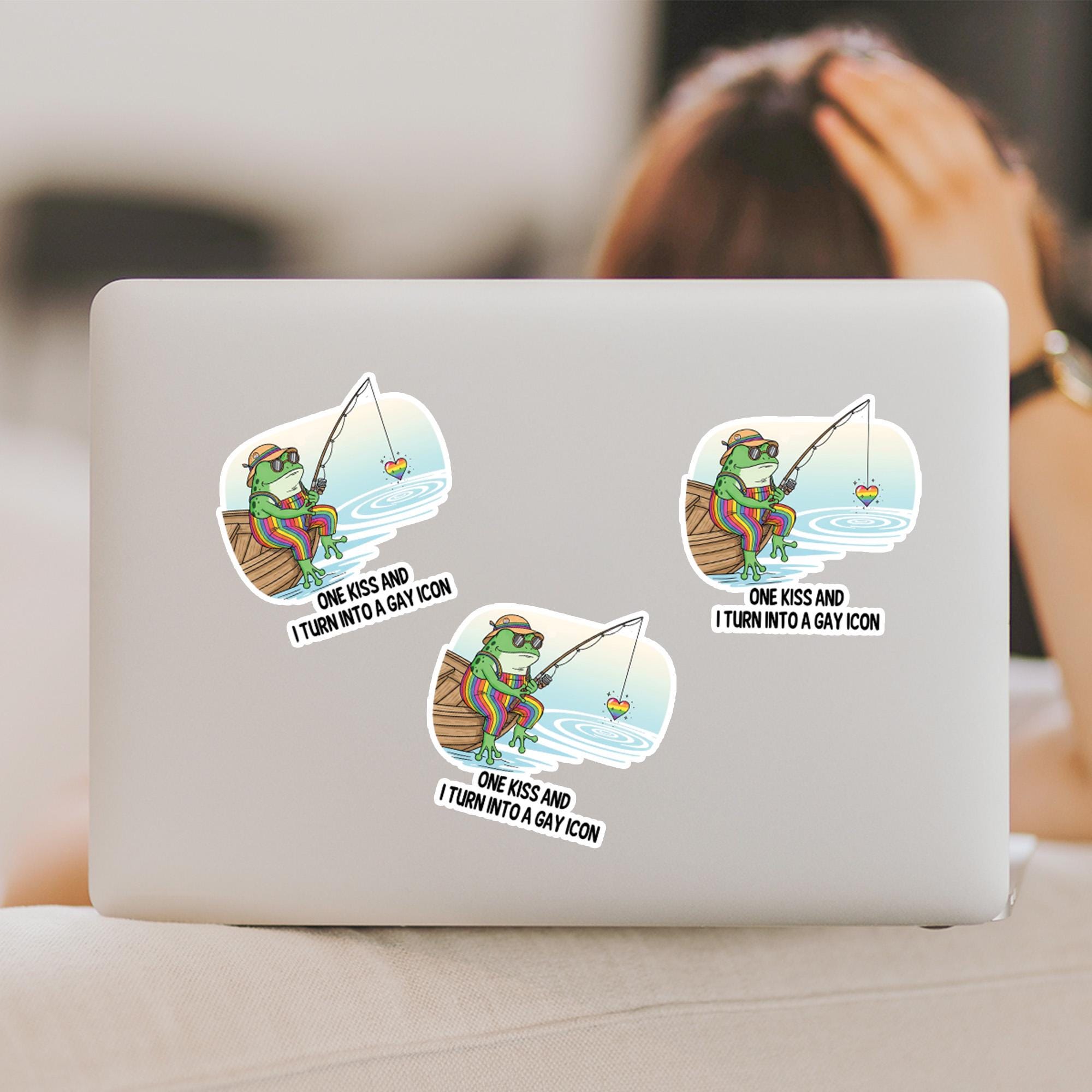 Gay Icon Frog Sticker – Funny LGBTQ Pride Frog – Rainbow Fishing Sticker – Queer Cottagecore Vinyl Decal