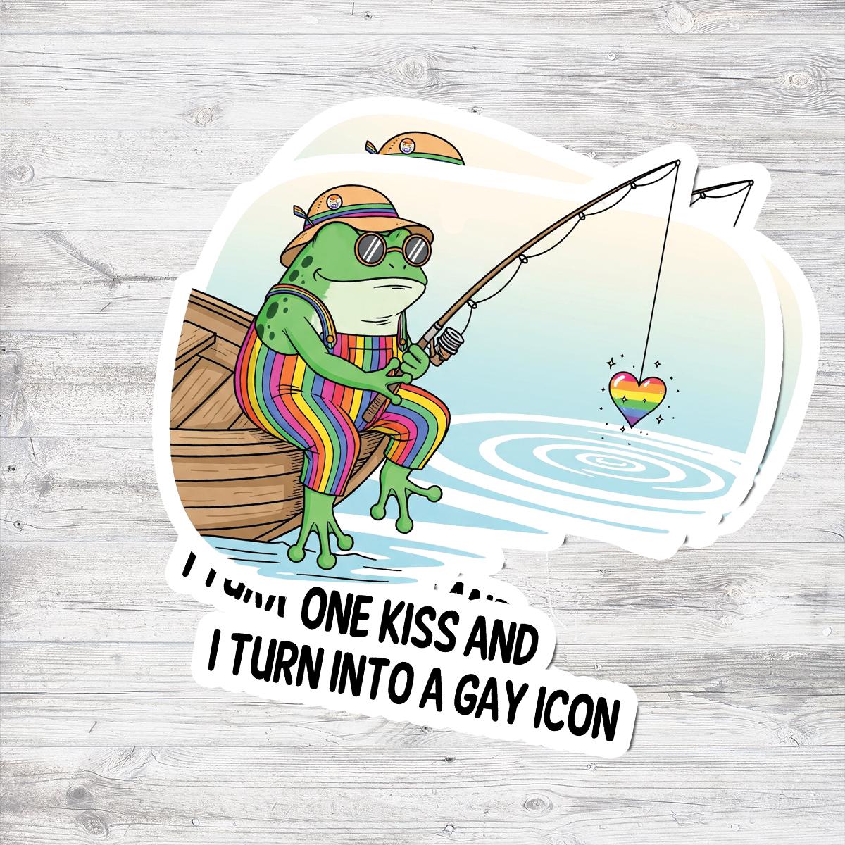 Gay Icon Frog Sticker – Funny LGBTQ Pride Frog – Rainbow Fishing Sticker – Queer Cottagecore Vinyl Decal