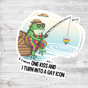 Gay Icon Frog Sticker – Funny LGBTQ Pride Frog – Rainbow Fishing Sticker – Queer Cottagecore Vinyl Decal