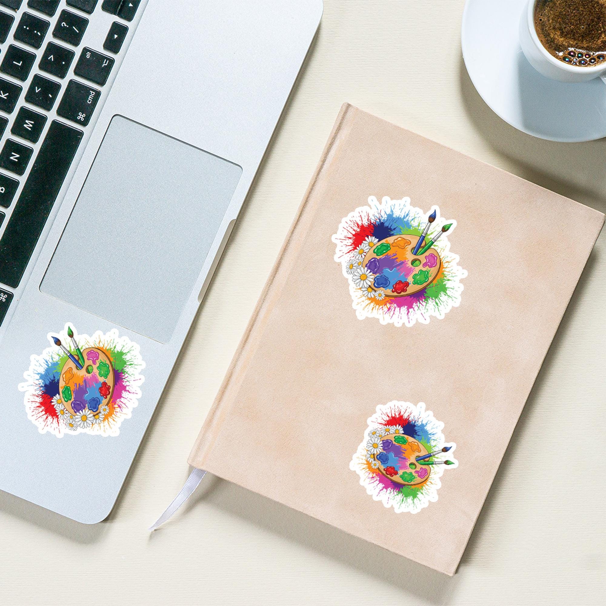 Artist Paint Palette Sticker, Colorful Paint Splatter & Daisy Decal, Art Supplies Laptop Sticker, Painter Gift, Craft Room Decor