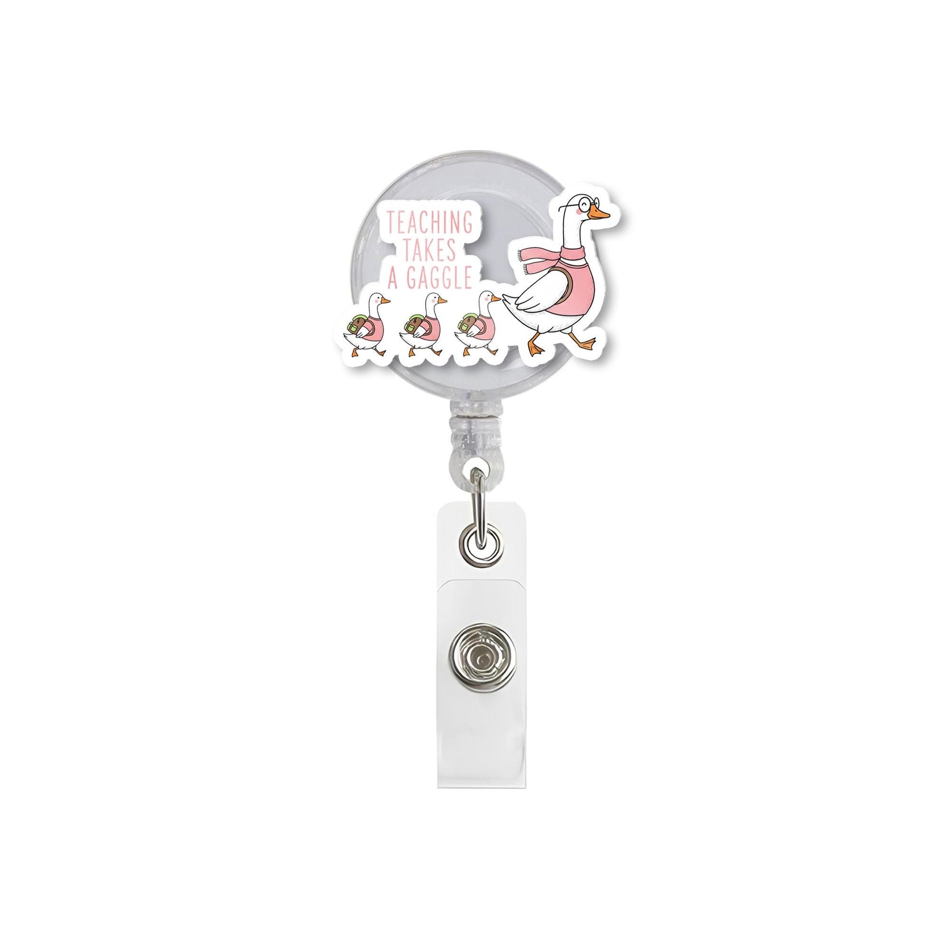 Teacher Badge Reel, "Teaching Takes A Gaggle" Goose ID Holder, Cute Educator Gift, Retractable Badge Clip, Funny Teacher Appreciation