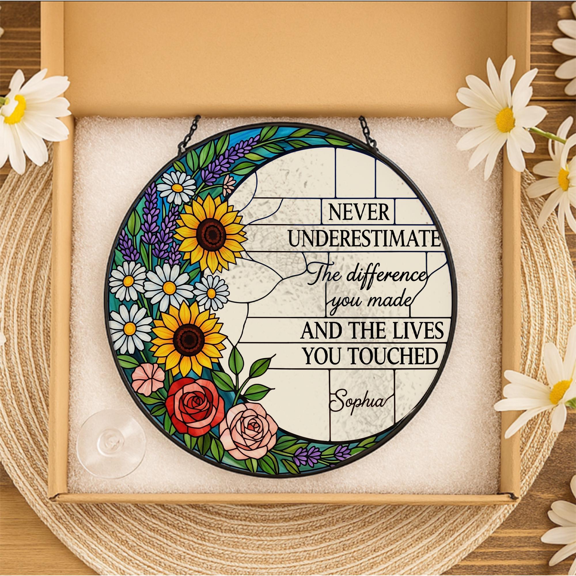 Personalized Retirement Glass Suncatcher Gift, Floral Glass Hanging Decor, Thank You Keepsake for Teacher or Coworker