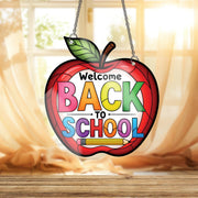 Welcome Back To School Sign, Apple Shaped Teacher Classroom Decor, Colorful Hanging Window Suncatcher, First Day of School Gift