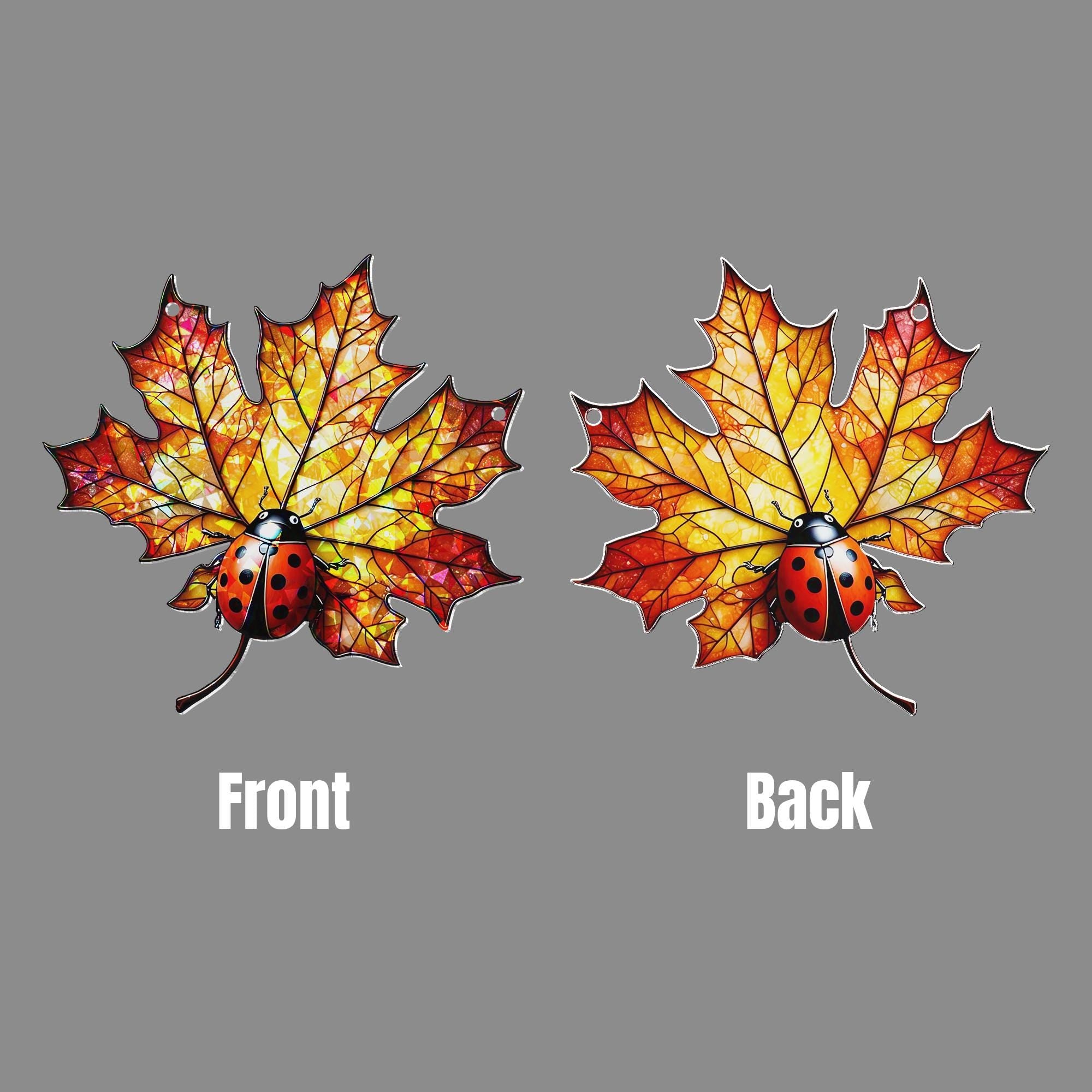 Ladybug Maple Leaf Acrylic Window Hanging | Autumn Fall Decor | Fall Classroom Window Art | Cute Bug Leaf Ornament Gift