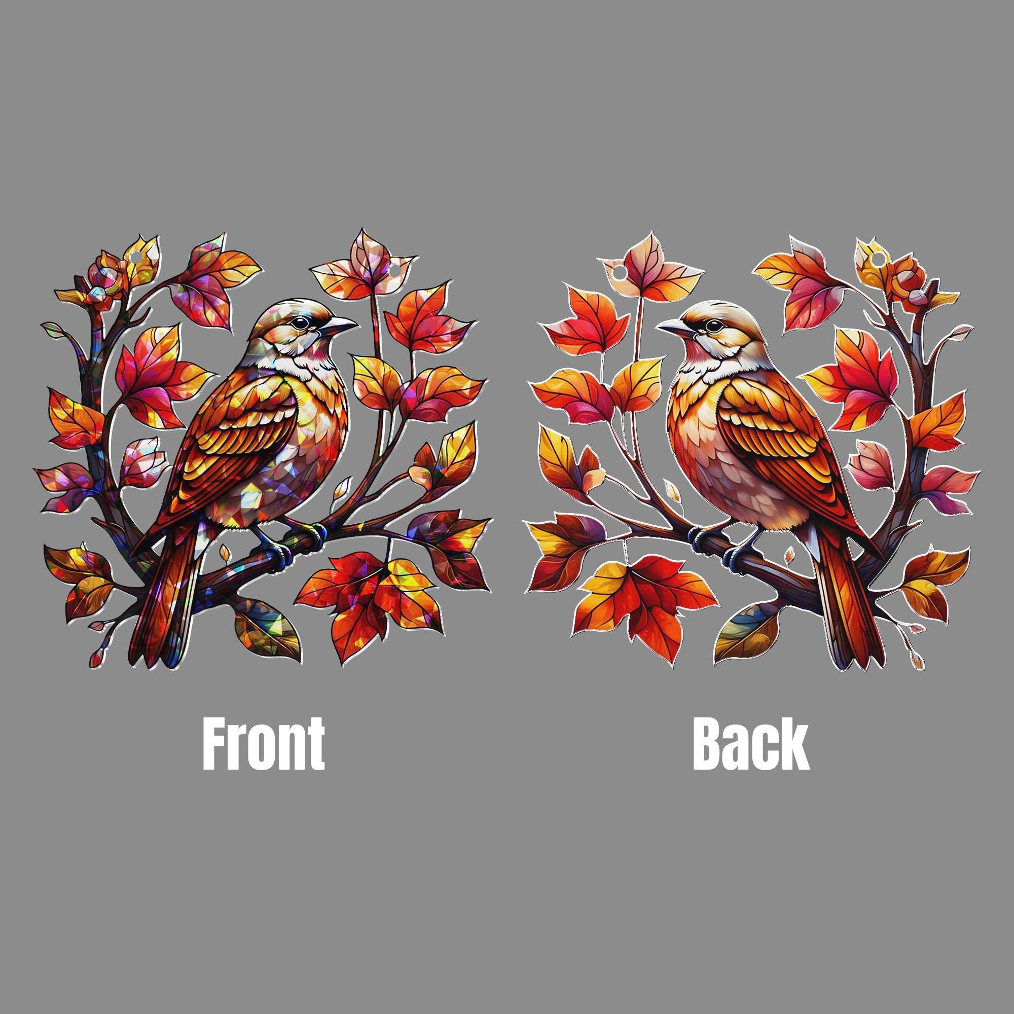 Autumn Bird Acrylic Window Hanging | Fall Leaf Decor | Stained Look Window Art | Bird Sun Catcher Gift | Seasonal Fall Home Decor