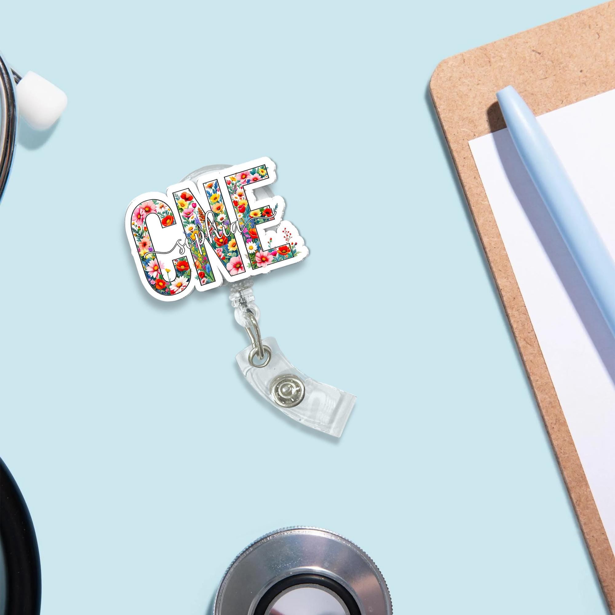 Personalized Floral CNA Badge Reel with Name - Flower ID Holder for Nurses, Medical Assistants, Healthcare Professionals - Custom Gift