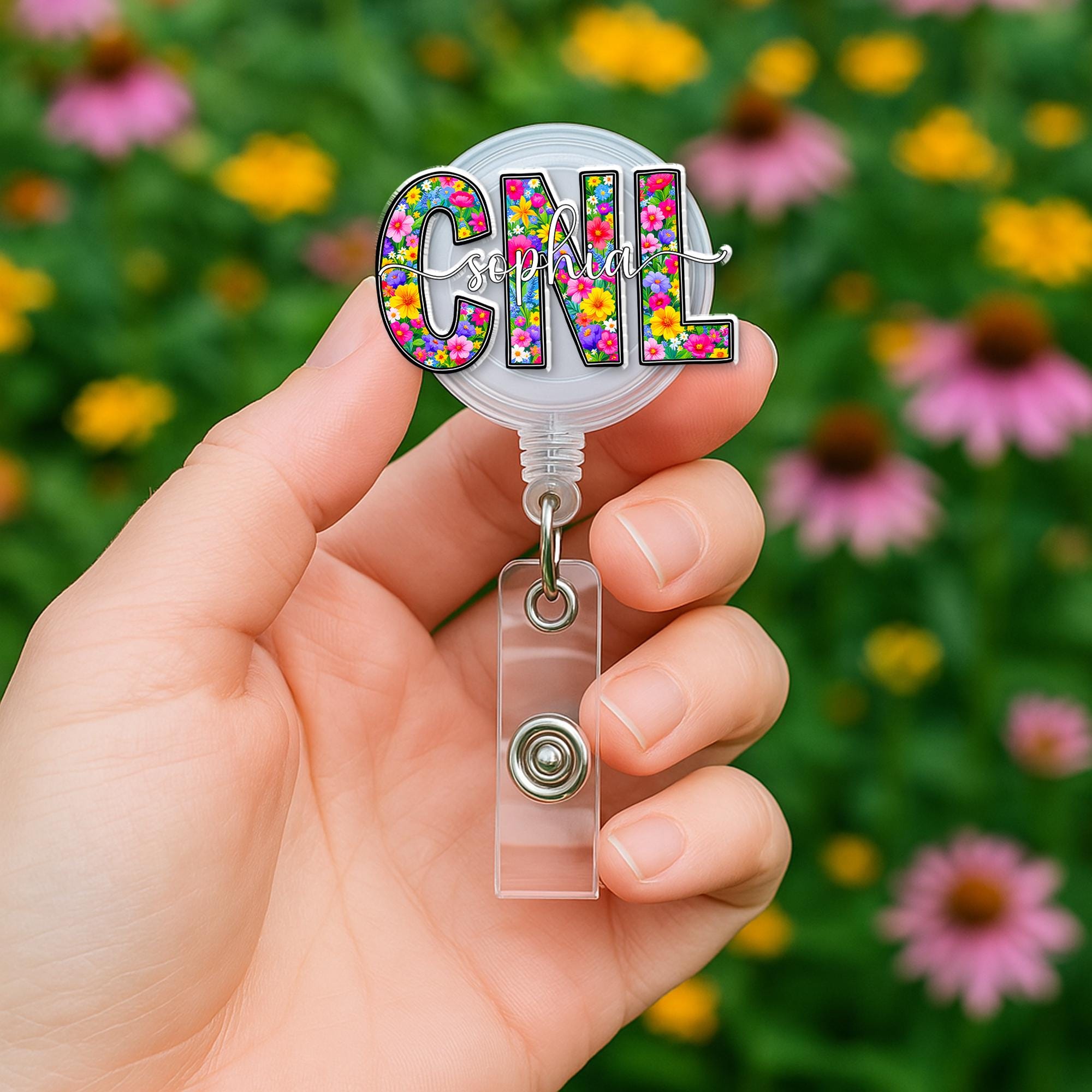Personalized Floral CNL Badge Reel, Custom Name Certified Nurse Leader ID Holder, Colorful Flower, Nurse Gift, Medical Assistant, Healthcare