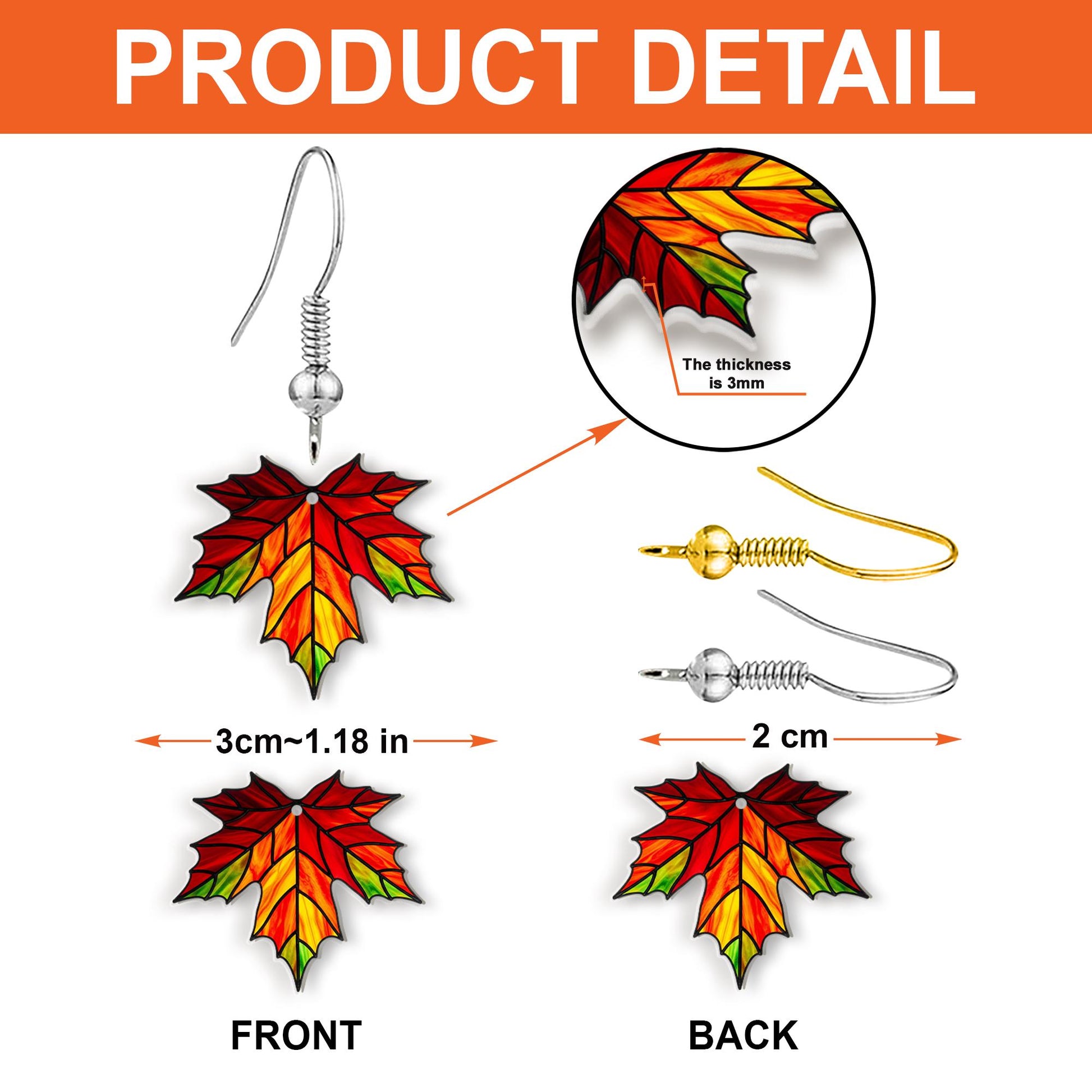 Maple Leaf Earrings, Autumn Fall Jewelry for Women, Colorful Acrylic Dangle Earrings, Nature Inspired Leaf Gift for mom