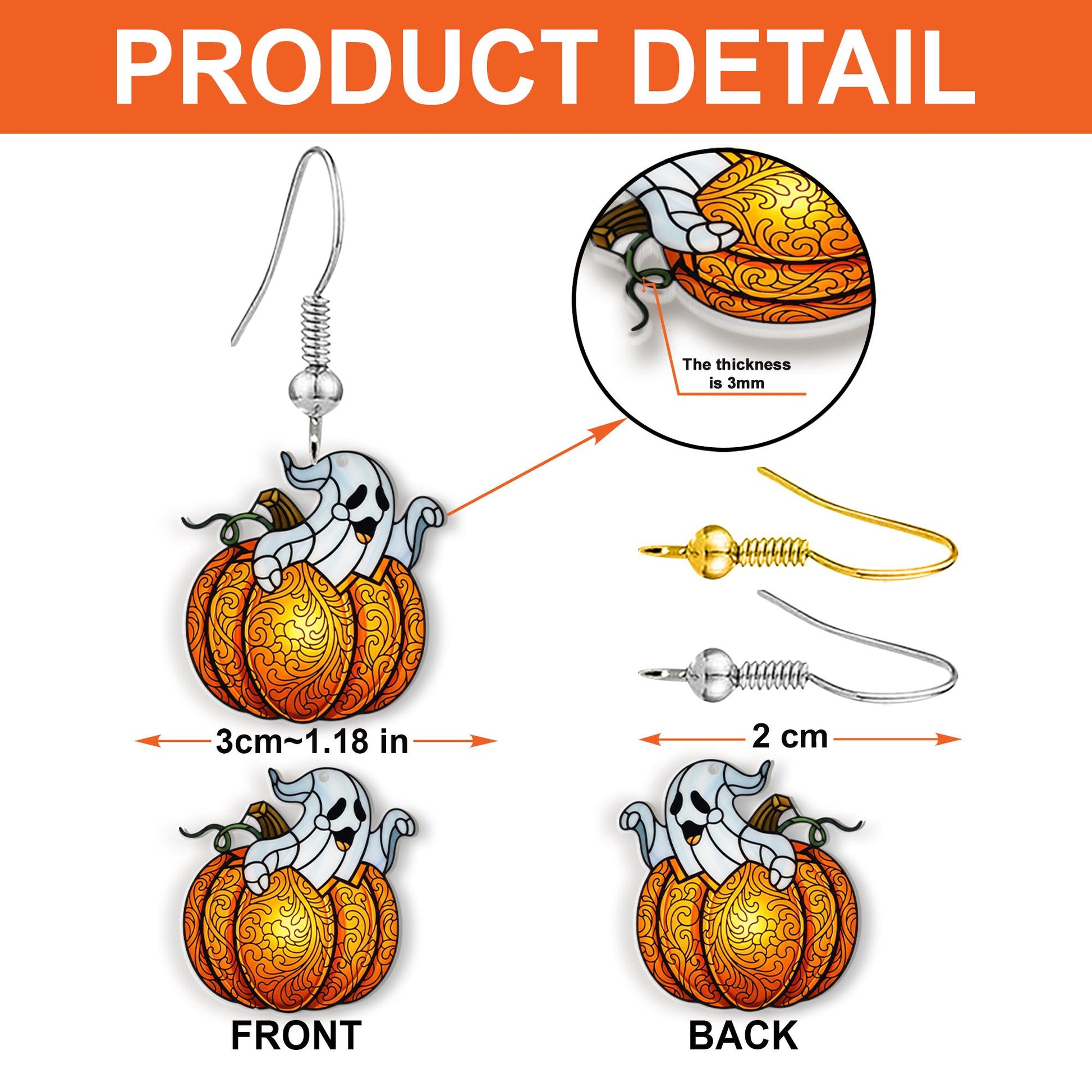 Halloween Ghost Pumpkin Earrings, Fall Dangle Earrings for Women, Cute Spooky Autumn Jewelry, Acrylic Trick or Treat Accessory Gift