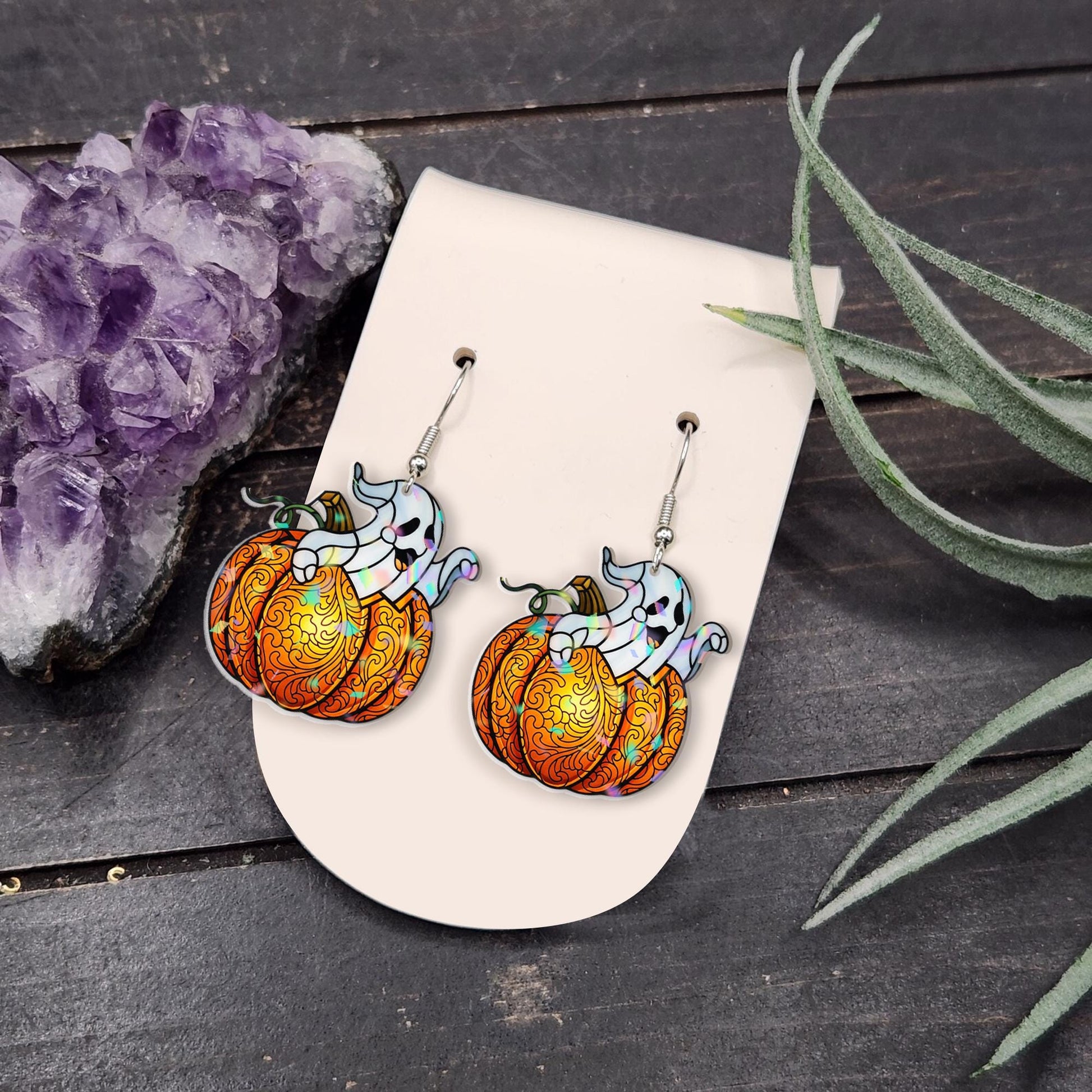 Halloween Ghost Pumpkin Earrings, Fall Dangle Earrings for Women, Cute Spooky Autumn Jewelry, Acrylic Trick or Treat Accessory Gift