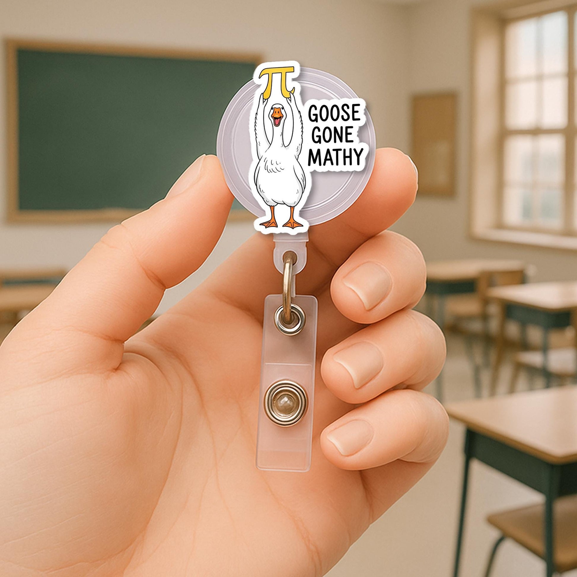 Goose Gone Mathy Badge Reel, Funny Math Teacher ID Holder, Pi Day Gift, Teacher Lanyard Clip, Math Classroom Accessory, Silly Goose Teacher