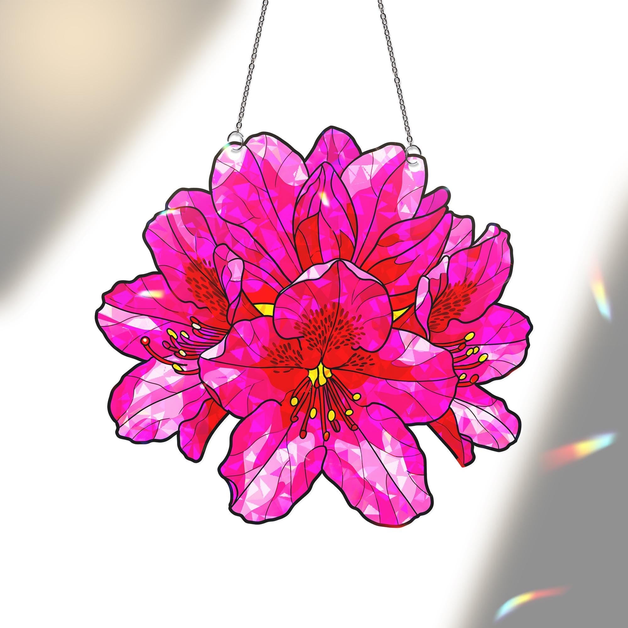 Pink Rhododendron Acrylic Window Hanging Ornament, Floral Home Decor, Spring Botanical Window Art Gift, West Virginia Flower, Gift For Her