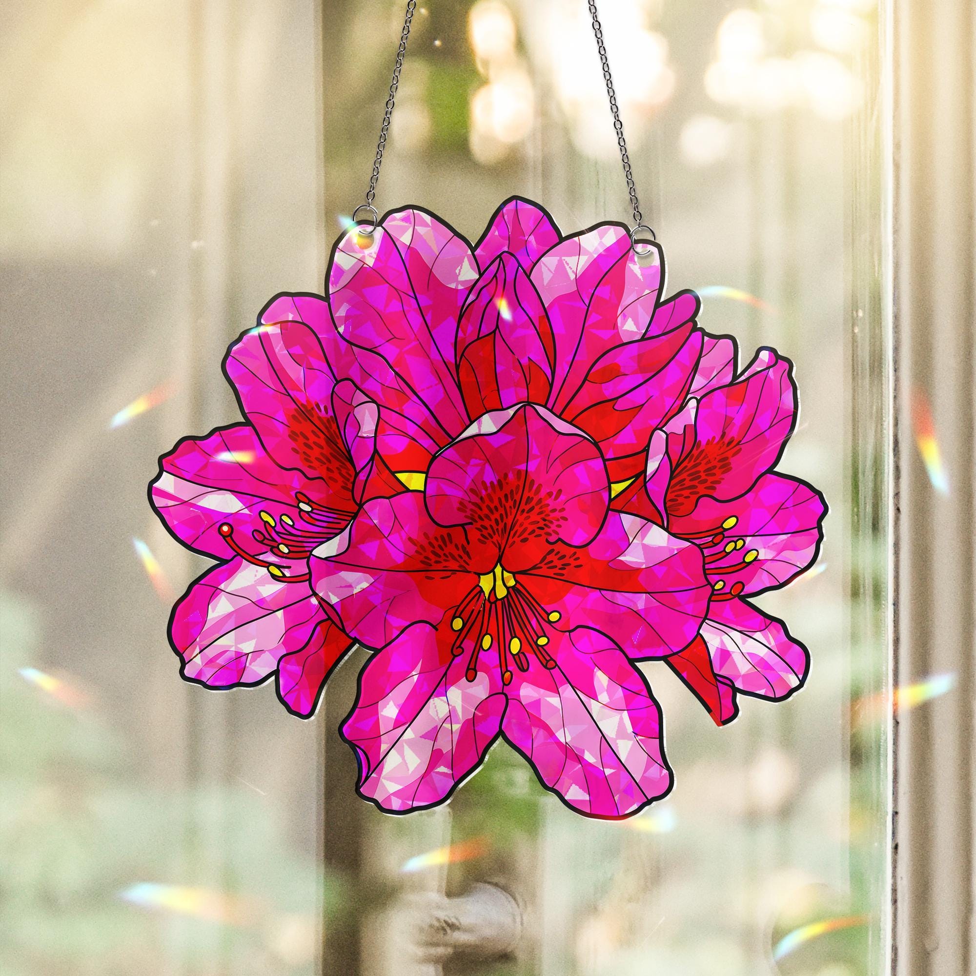 Pink Rhododendron Acrylic Window Hanging Ornament, Floral Home Decor, Spring Botanical Window Art Gift, West Virginia Flower, Gift For Her