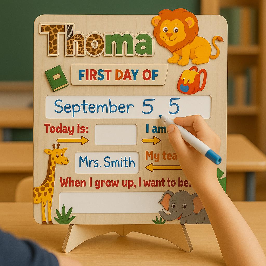 Personalized First Day of School Reusable Sign, Back to School Board, Jungle Animal Theme, My First Day Photo Prop, Kids Milestone Chart