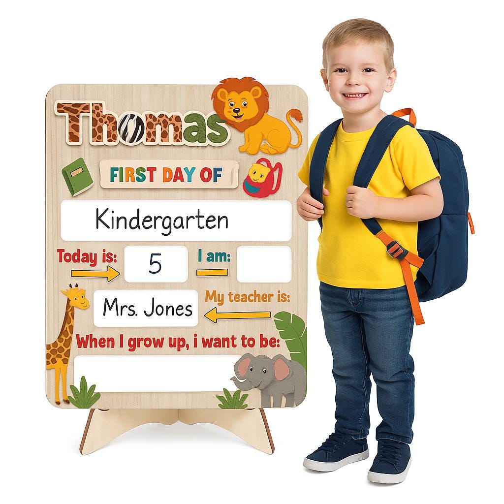Personalized First Day of School Reusable Sign, Back to School Board, Jungle Animal Theme, My First Day Photo Prop, Kids Milestone Chart