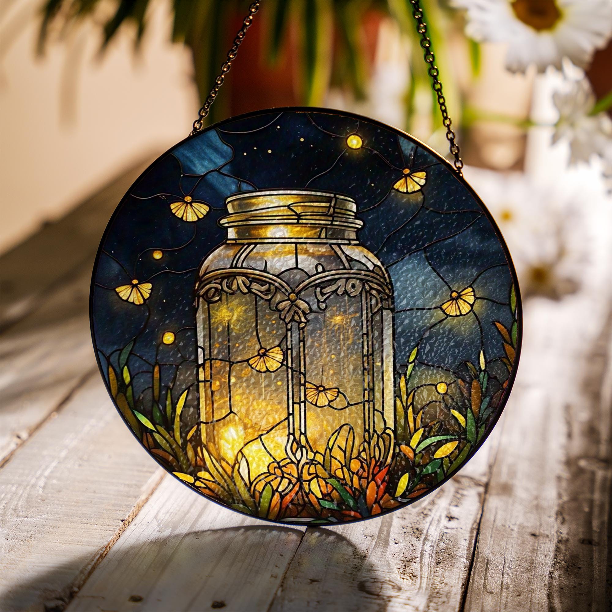 Fireflies Glass Suncatcher, Magical Insect Window Art, Animal Lover Gift, Nature Home Decor, Summer Garden Accent