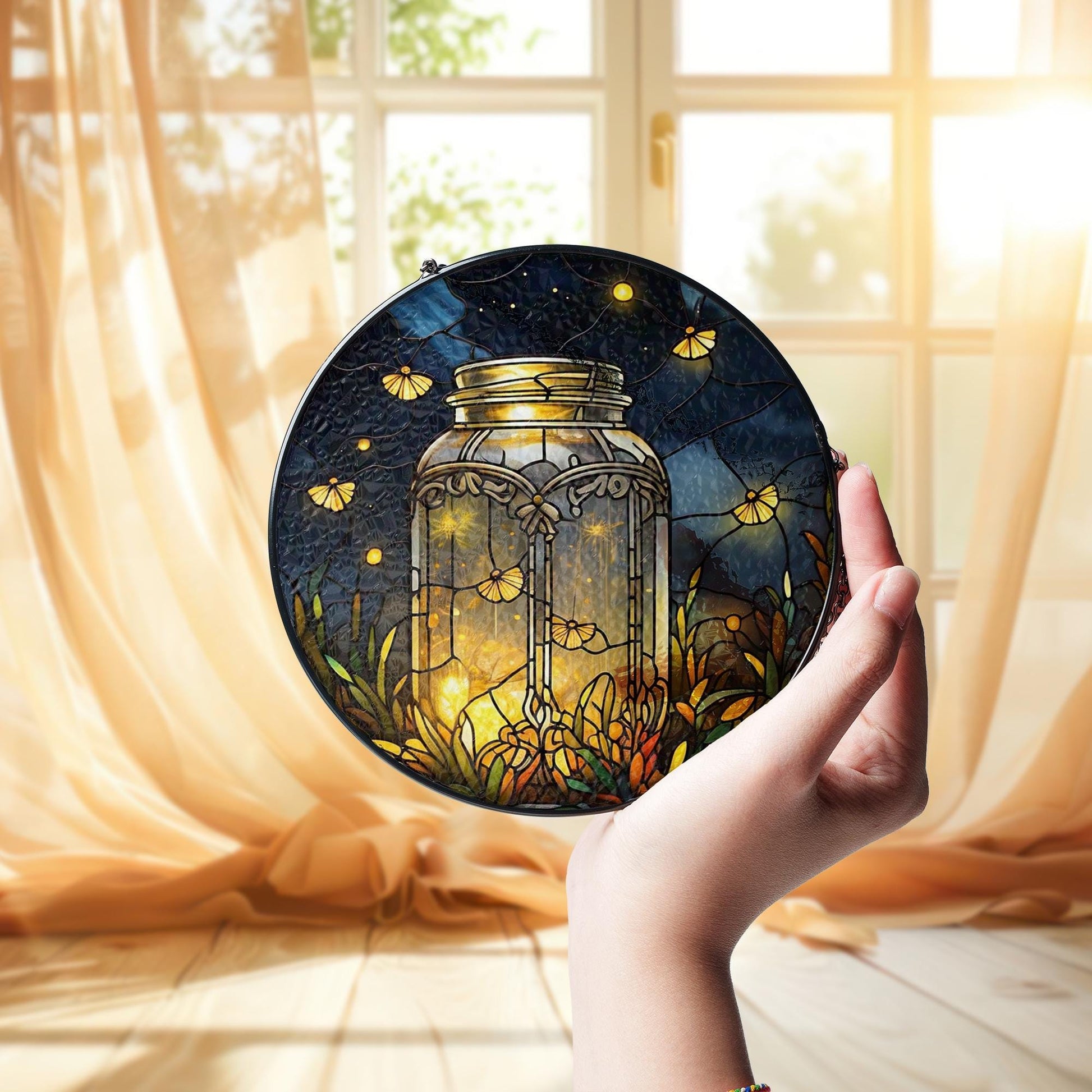 Fireflies Glass Suncatcher, Magical Insect Window Art, Animal Lover Gift, Nature Home Decor, Summer Garden Accent