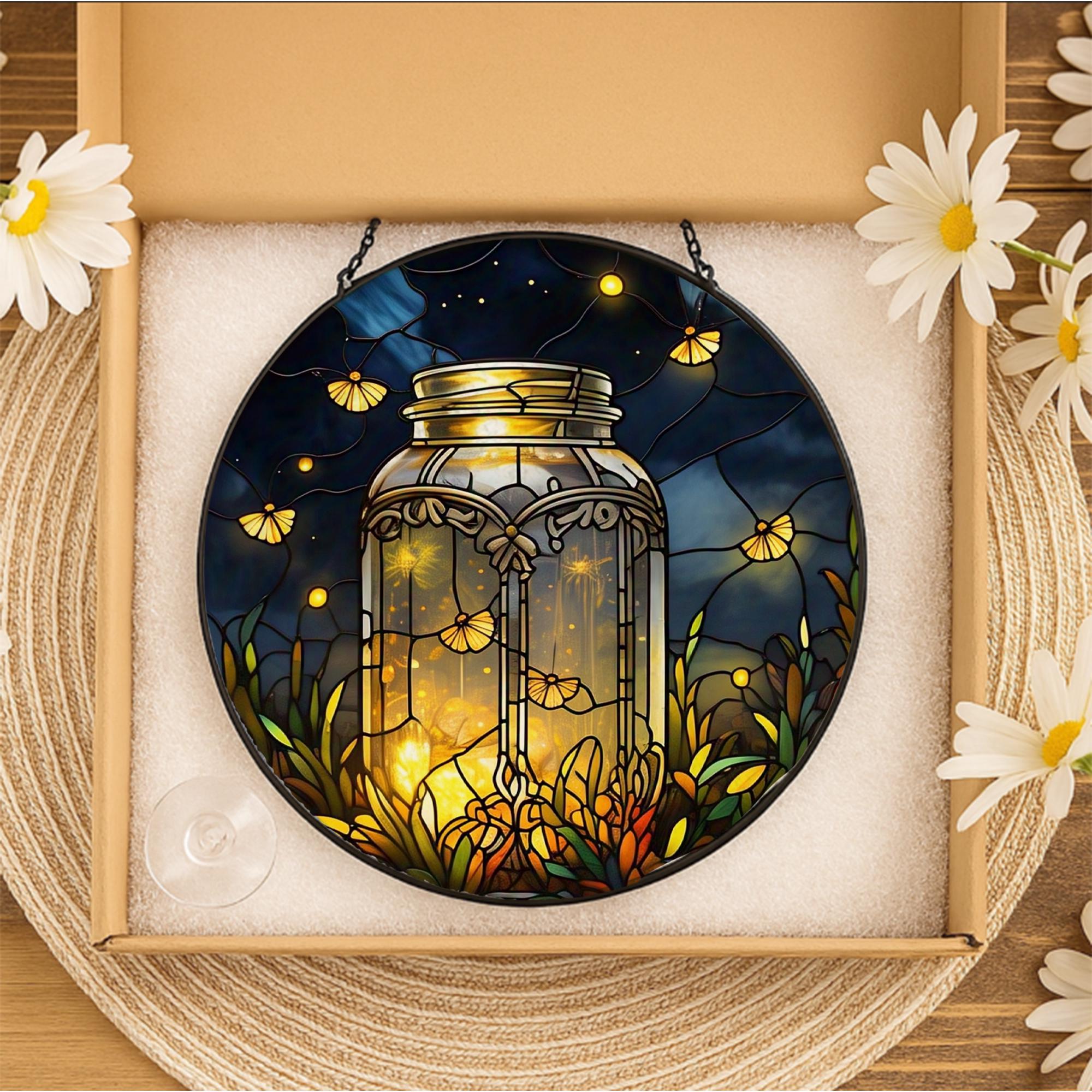 Fireflies Glass Suncatcher, Magical Insect Window Art, Animal Lover Gift, Nature Home Decor, Summer Garden Accent