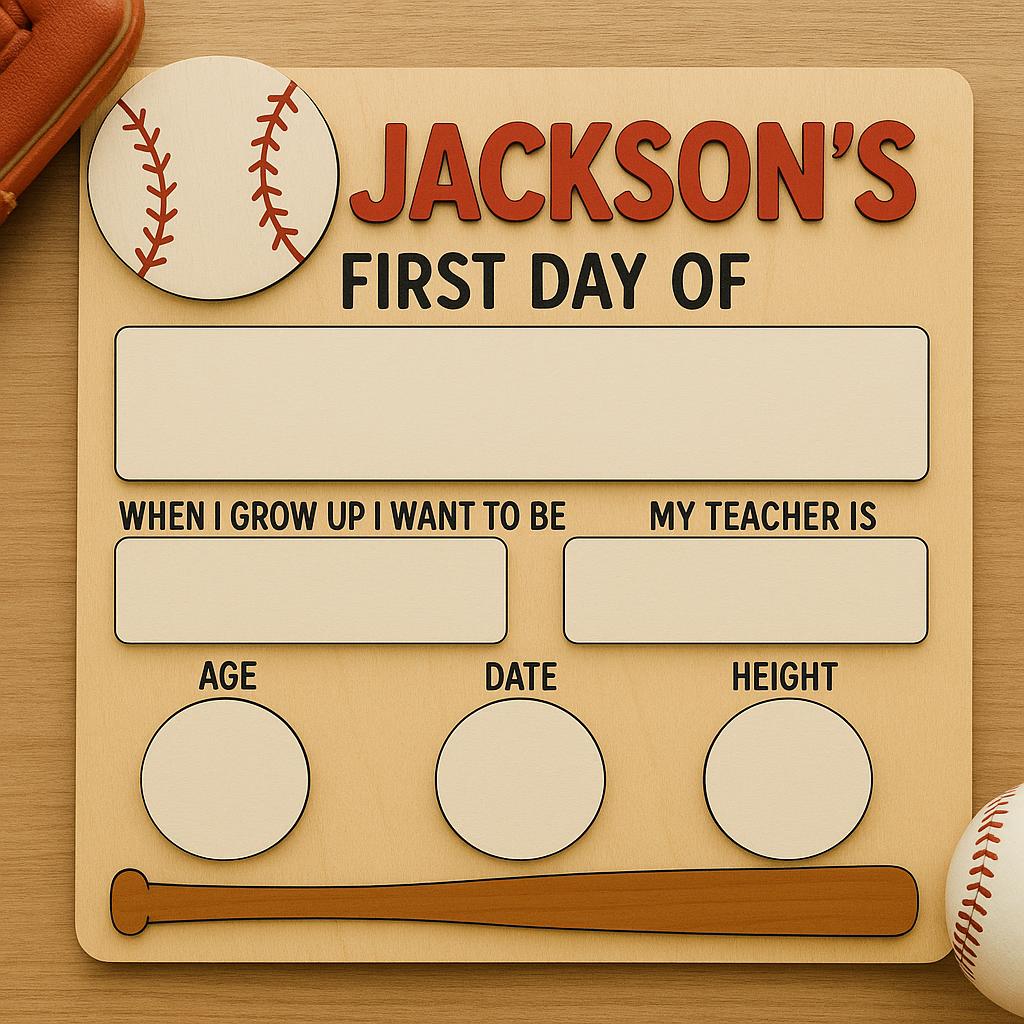 Personalized First Day of School Sign, Reusable Milestone Board, Back to School Photo Prop, Baseball Theme, Last Day Chalkboard Style