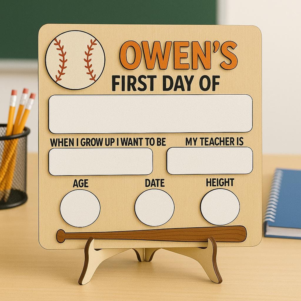 Personalized First Day of School Sign, Reusable Milestone Board, Back to School Photo Prop, Baseball Theme, Last Day Chalkboard Style
