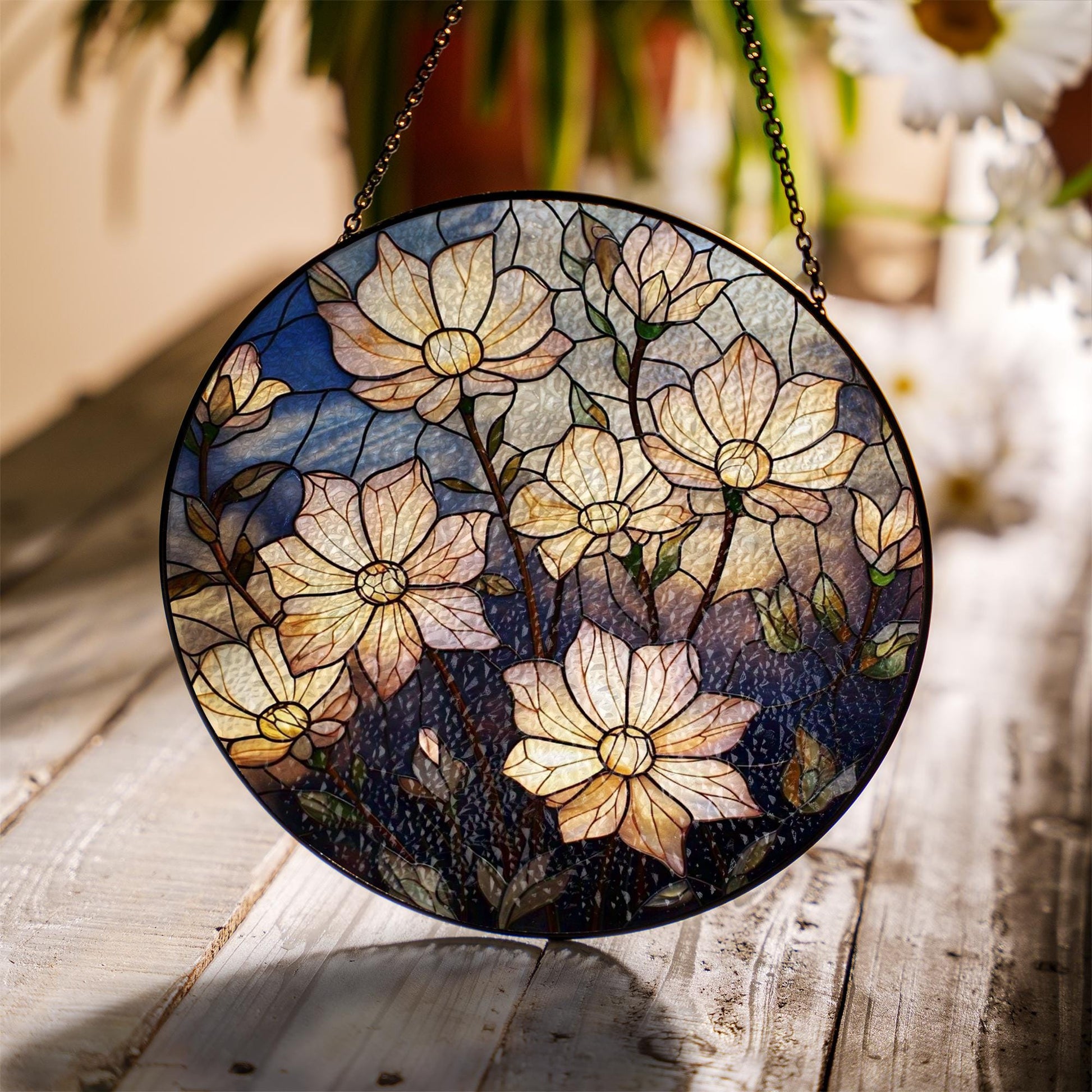 Moonflowers Glass Suncatcher, Elegant Floral Window Art, Flower Lover Gift, Botanical Home Decor, Garden-Inspired Accent