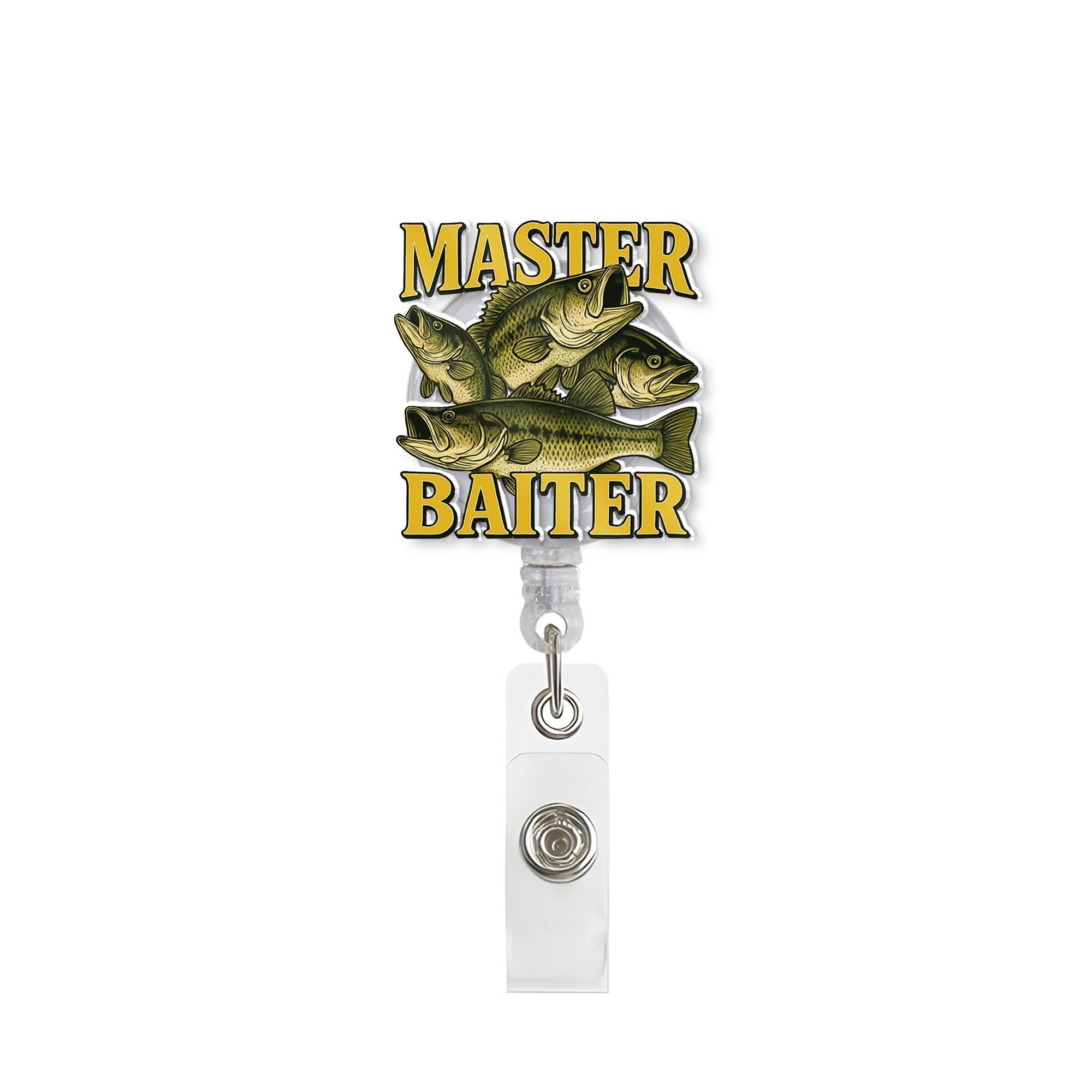 Master Baiter Badge Reel, Funny Fishing Retractable ID Holder, Bass Fish Angler Gift, Humorous Fisherman Work Accessory, Office Gag Gift