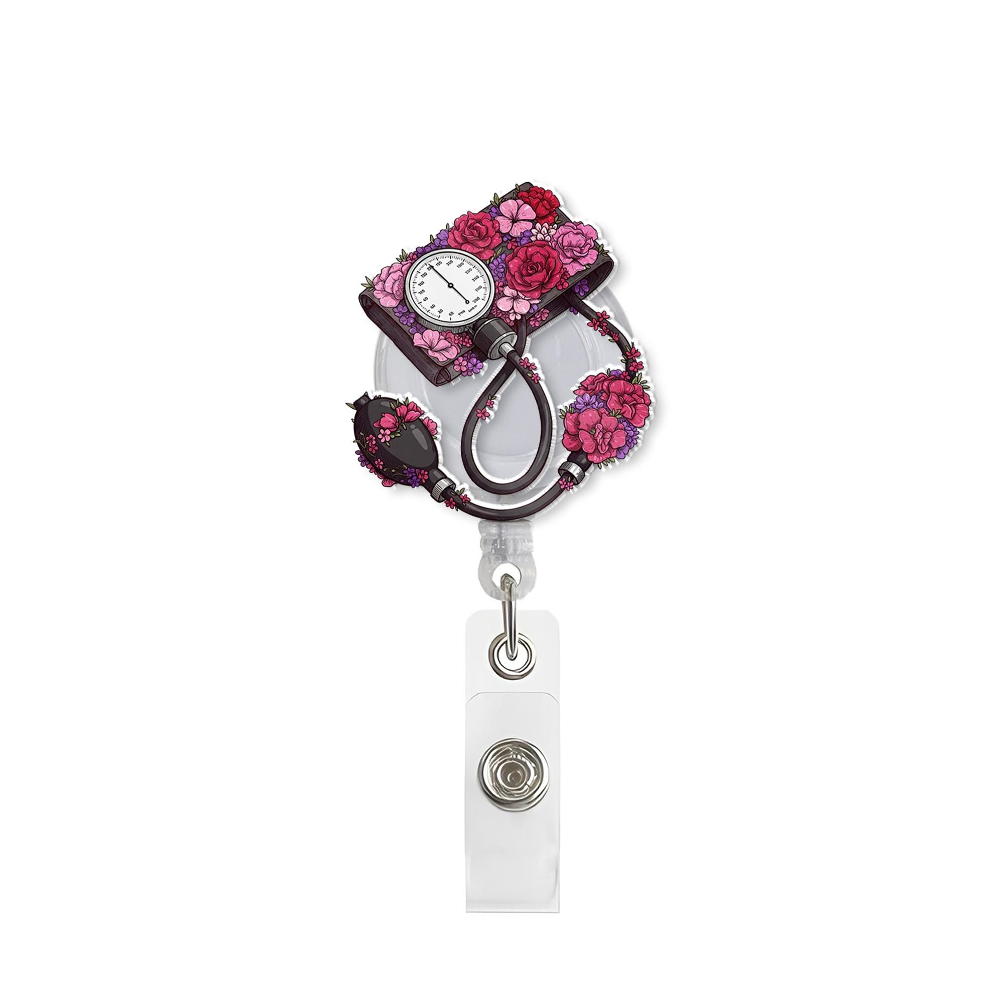 Floral Blood Pressure Cuff Badge Reel, Cute Retractable ID Holder for Nurse, Doctor, Medical Staff, Nursing Student Graduation Gift