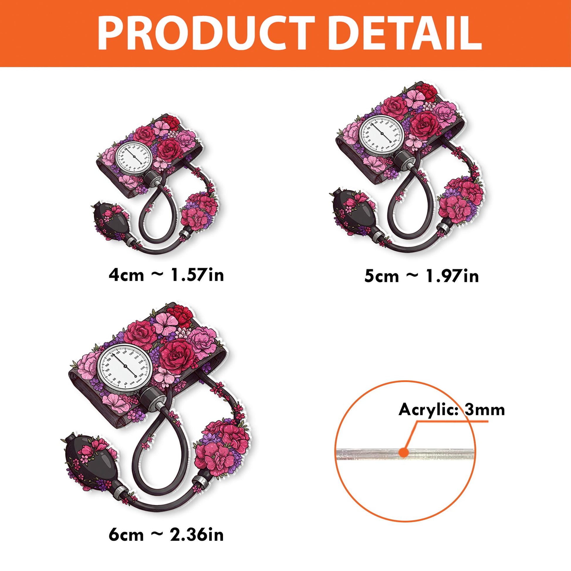 Floral Blood Pressure Cuff Badge Reel, Cute Retractable ID Holder for Nurse, Doctor, Medical Staff, Nursing Student Graduation Gift