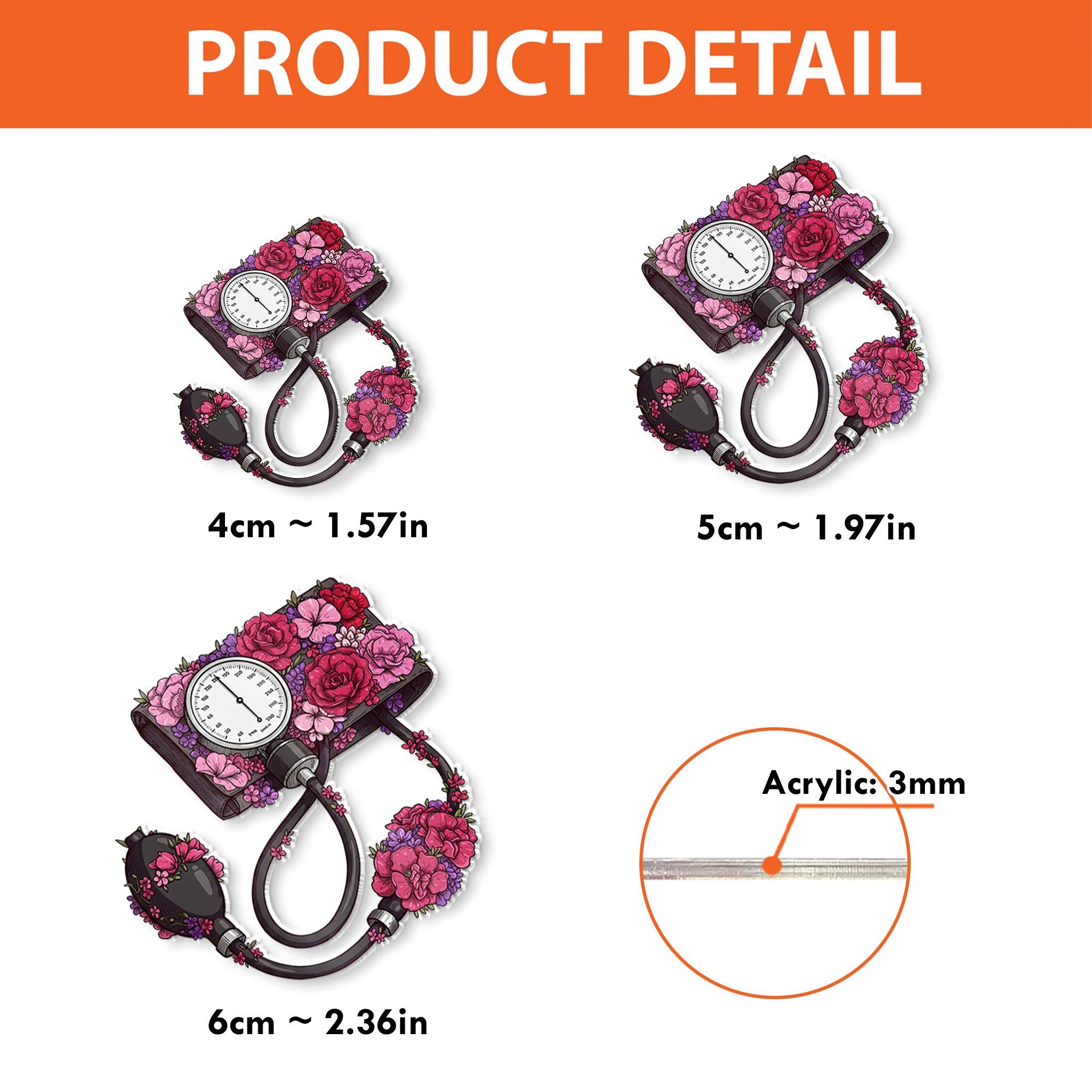 Floral Blood Pressure Cuff Badge Reel, Cute Retractable ID Holder for Nurse, Doctor, Medical Staff, Nursing Student Graduation Gift