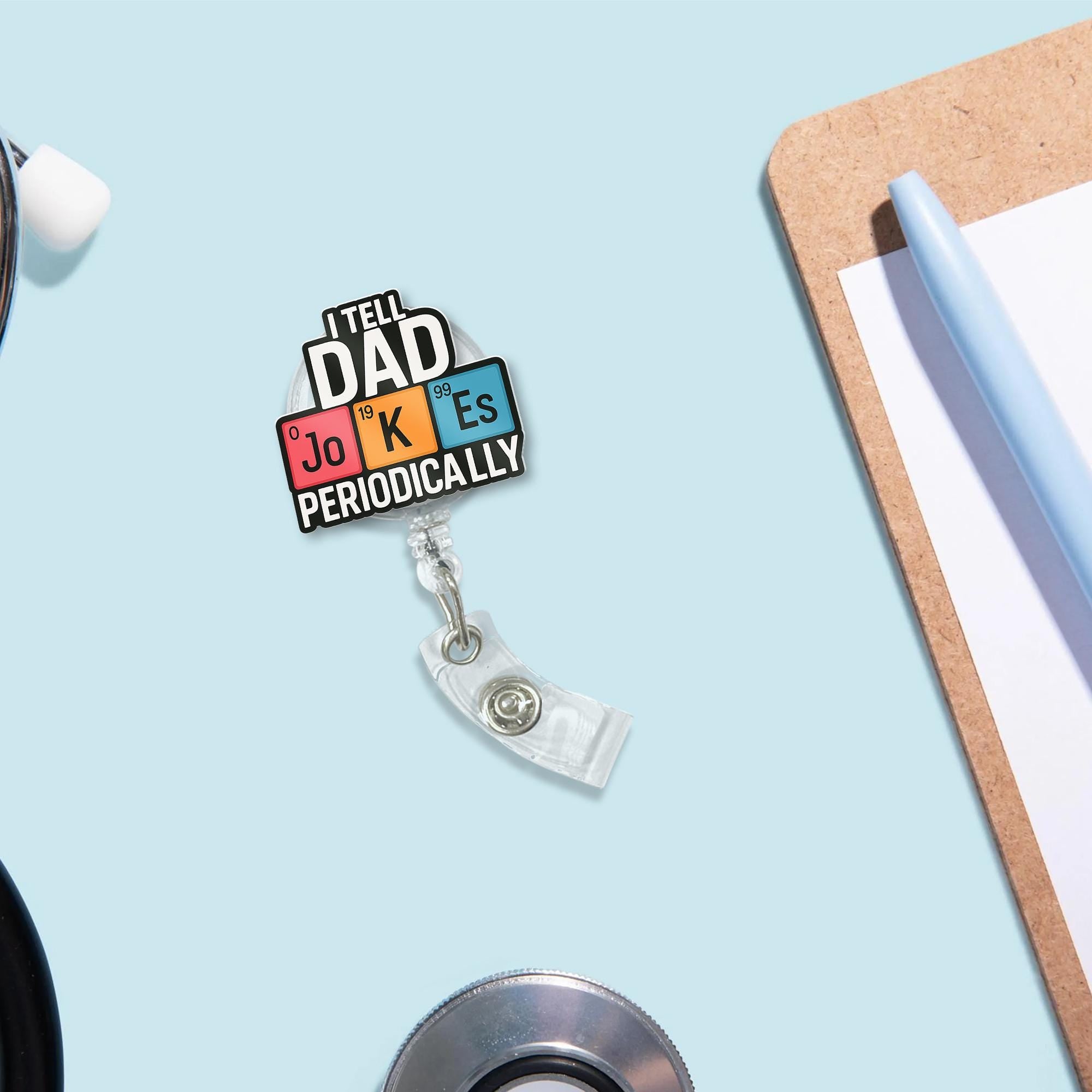 Dad Jokes Badge Reel, Funny ID Holder, Father's Day Gift, Humor Badge Clip, Punny Work Accessory, Dad Humor Office Gift